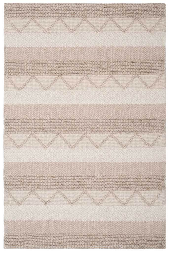 Beige woven bands and ivory chevrons give this rug a softly textured geometric design.