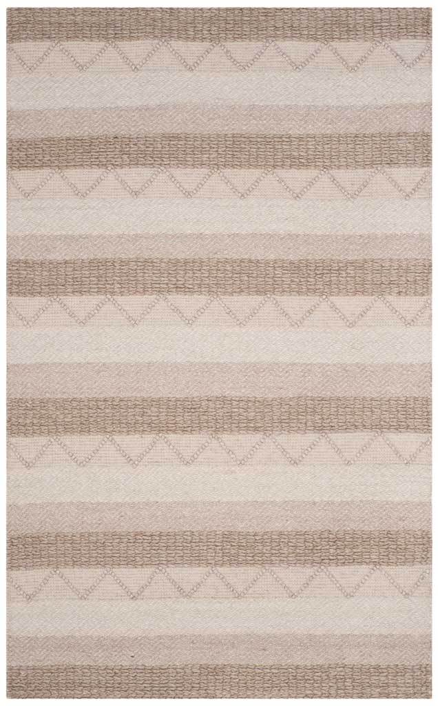Broad beige and ivory stripes alternate with delicate zigzags on this textured area rug.