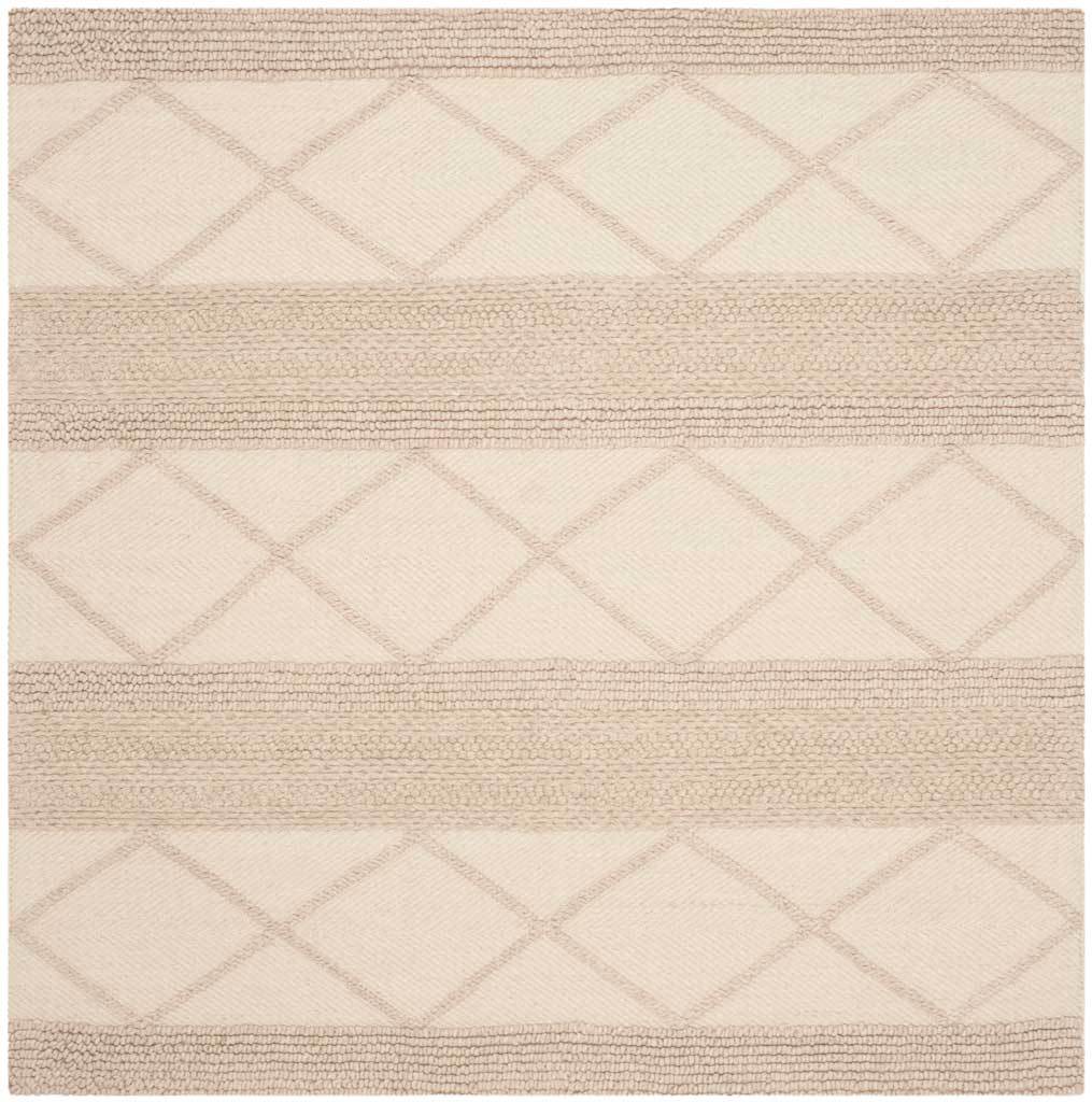 Soft beige rug pairs fine woven stripes with three bands of pale diamond motifs || NAT217A-8 || top_studio