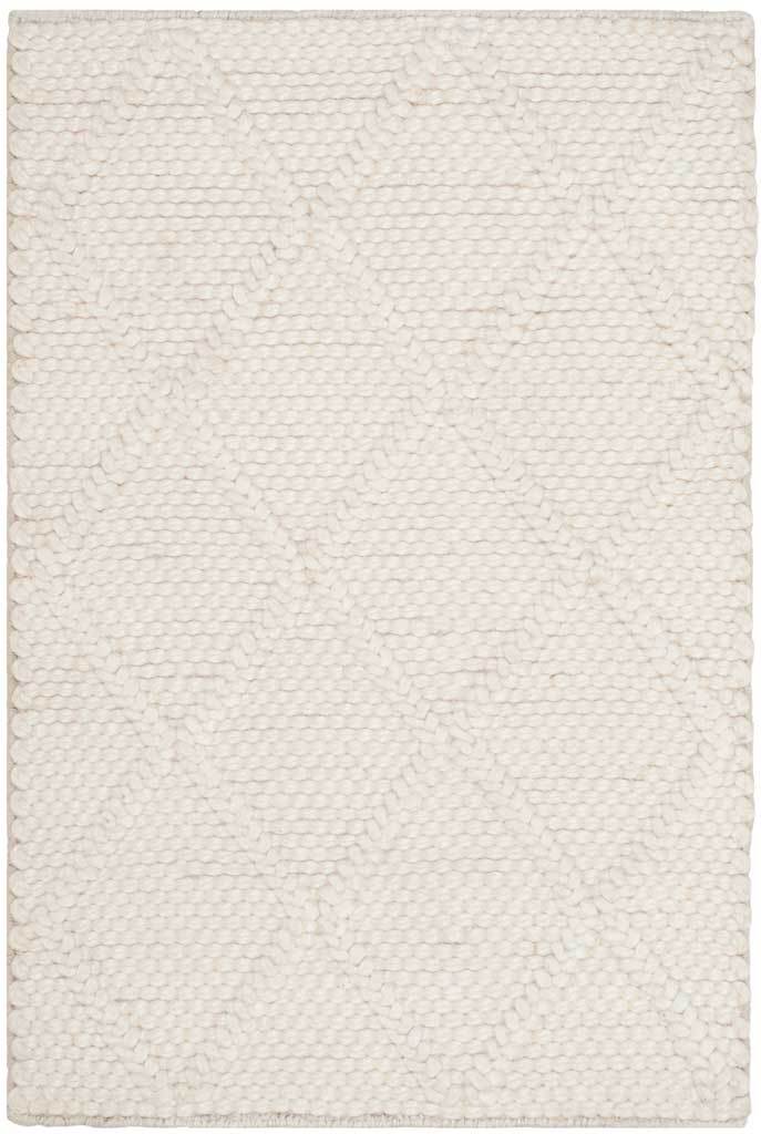 Small ivory rug with a cozy woven texture and barely visible diamond details.
