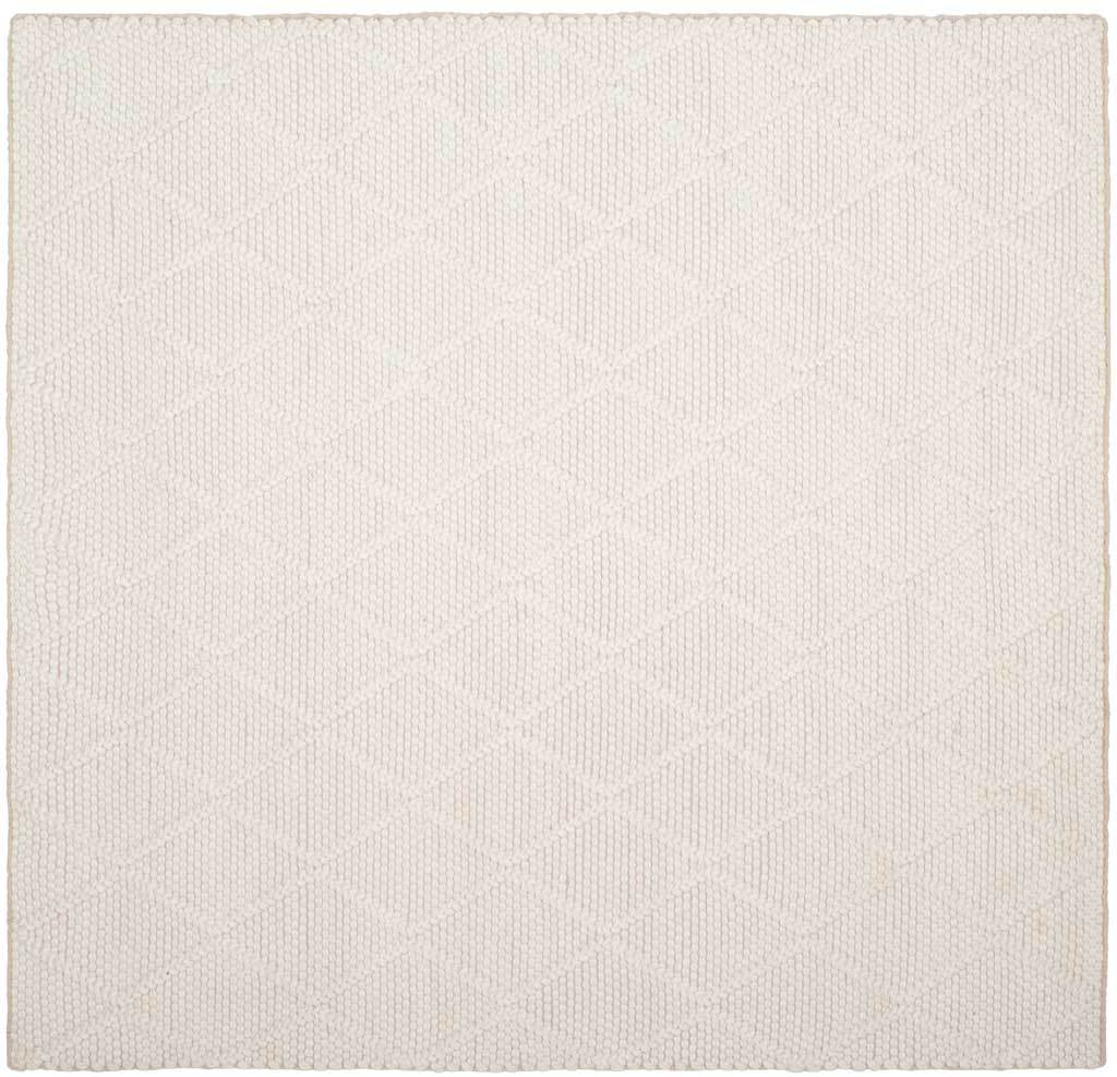 Square ivory rug with an understated geometric weave that brings texture to the floor.