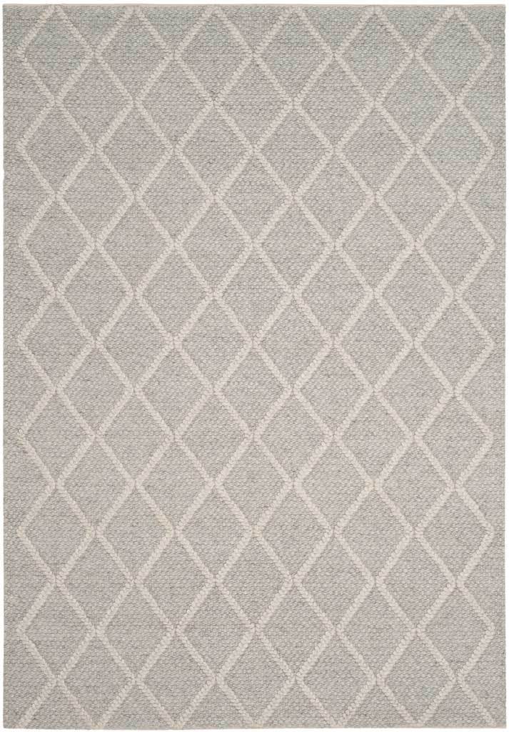 Silver rug with a dense ivory diamond trellis and softly textured weave.
