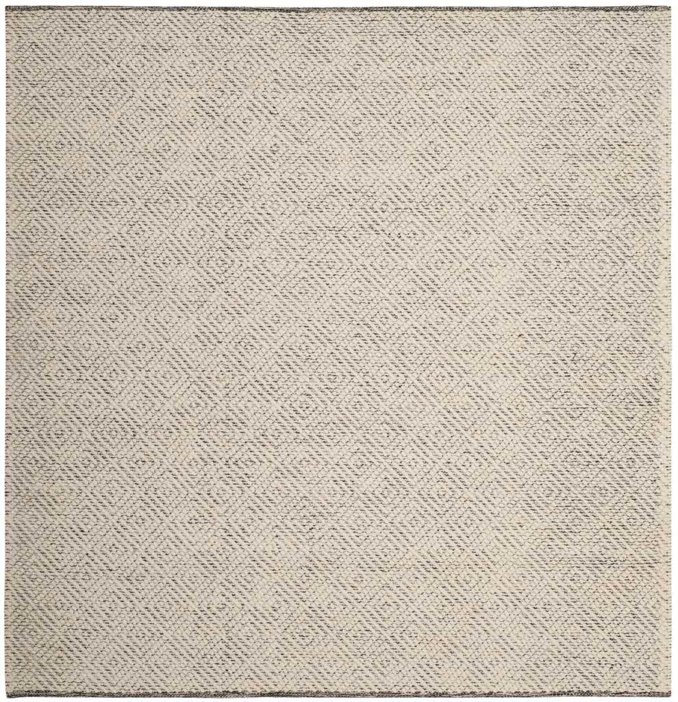 This 6' square ivory and light gray rug weaves a delicate, repeating diamond pattern.