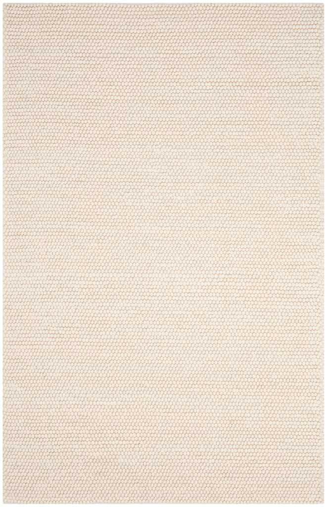 A 5-by-8-foot ivory rug pairs a clean rectangular shape with softly rounded surface loops
