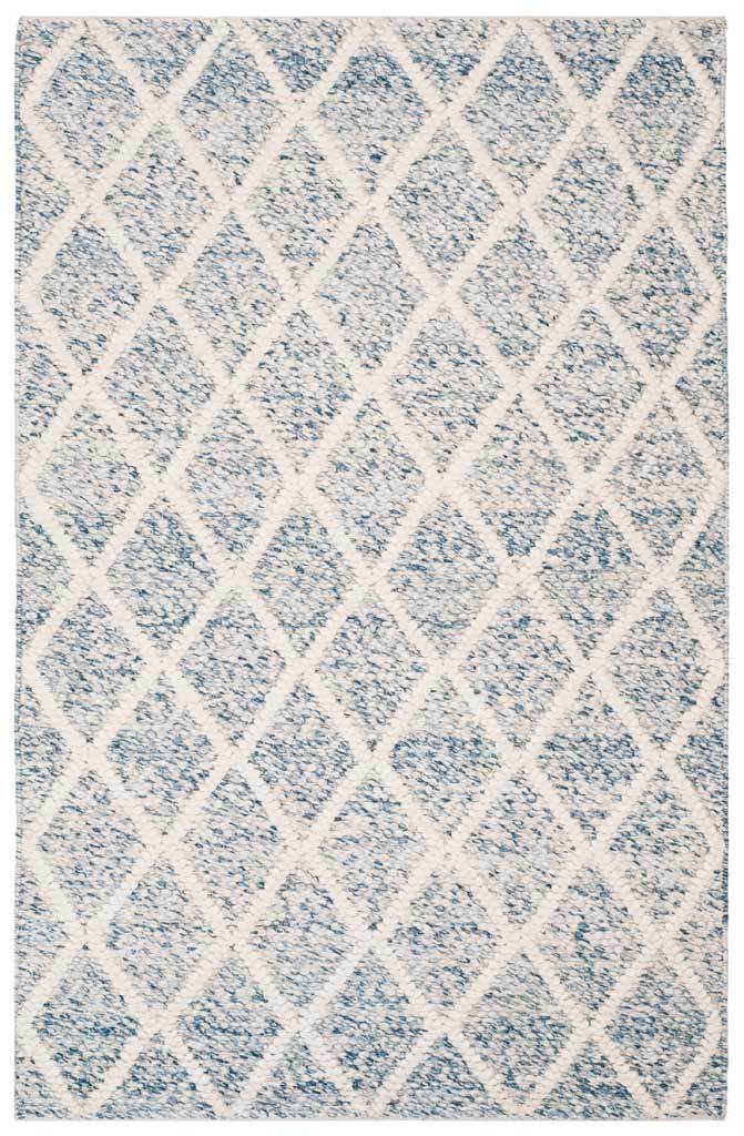 Raised ivory trellis lines lend this blue 4' x 6' rug a cozy, handcrafted texture.