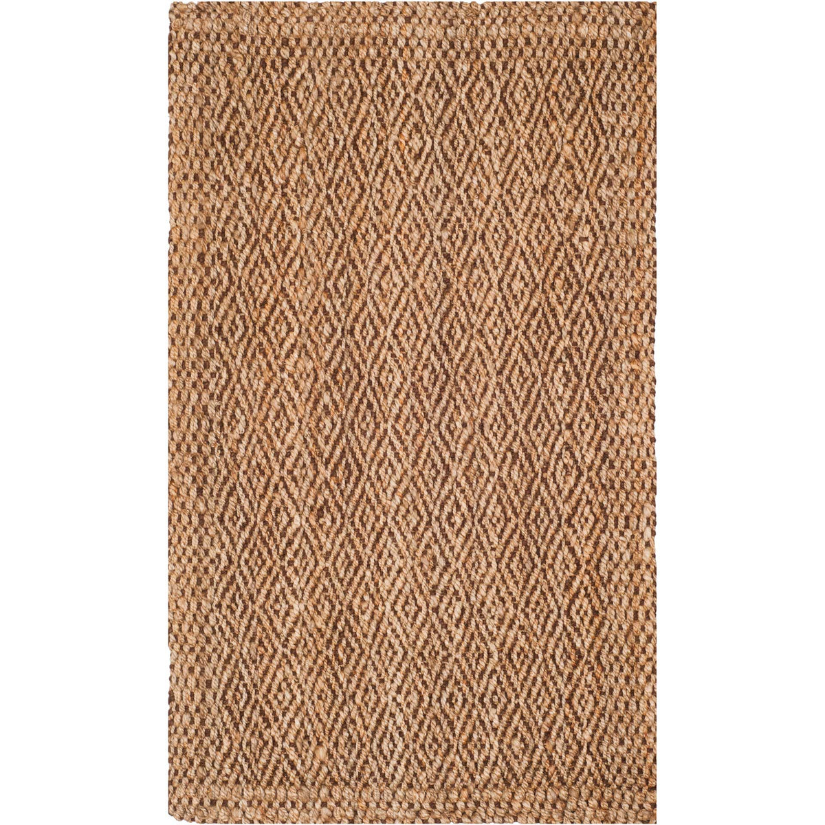 Compact tan jute rug with a dense brown diamond weave and textured edging.