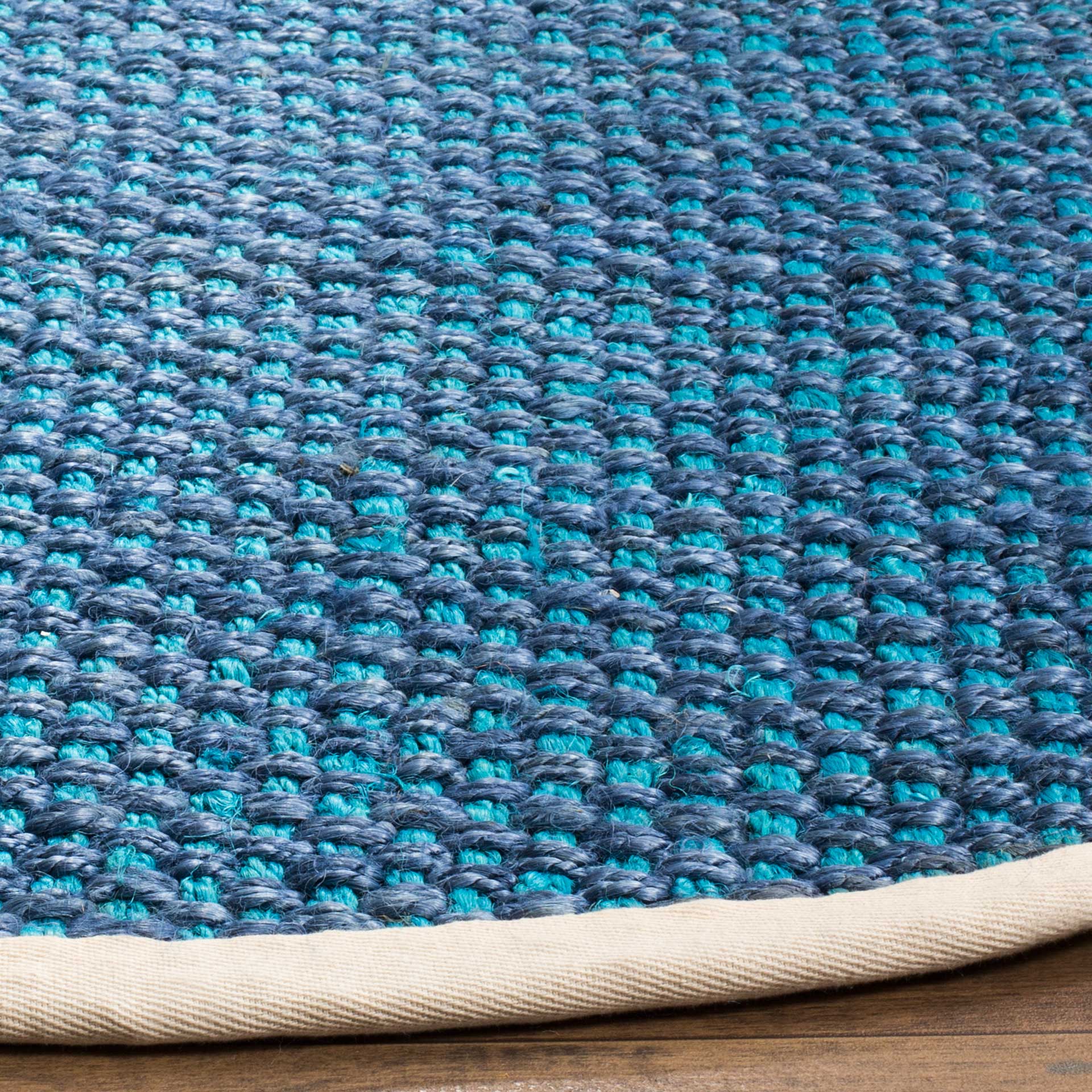 Natural Fiber Blue Round Rug - Froy.com