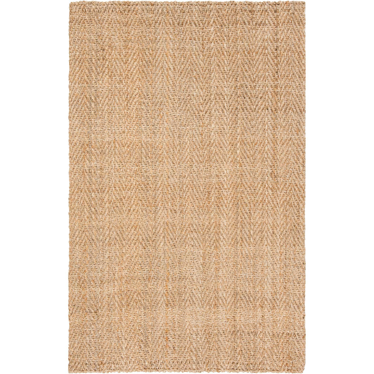 Warm tan jute rug adds subtle chevron texture without overpowering a room.