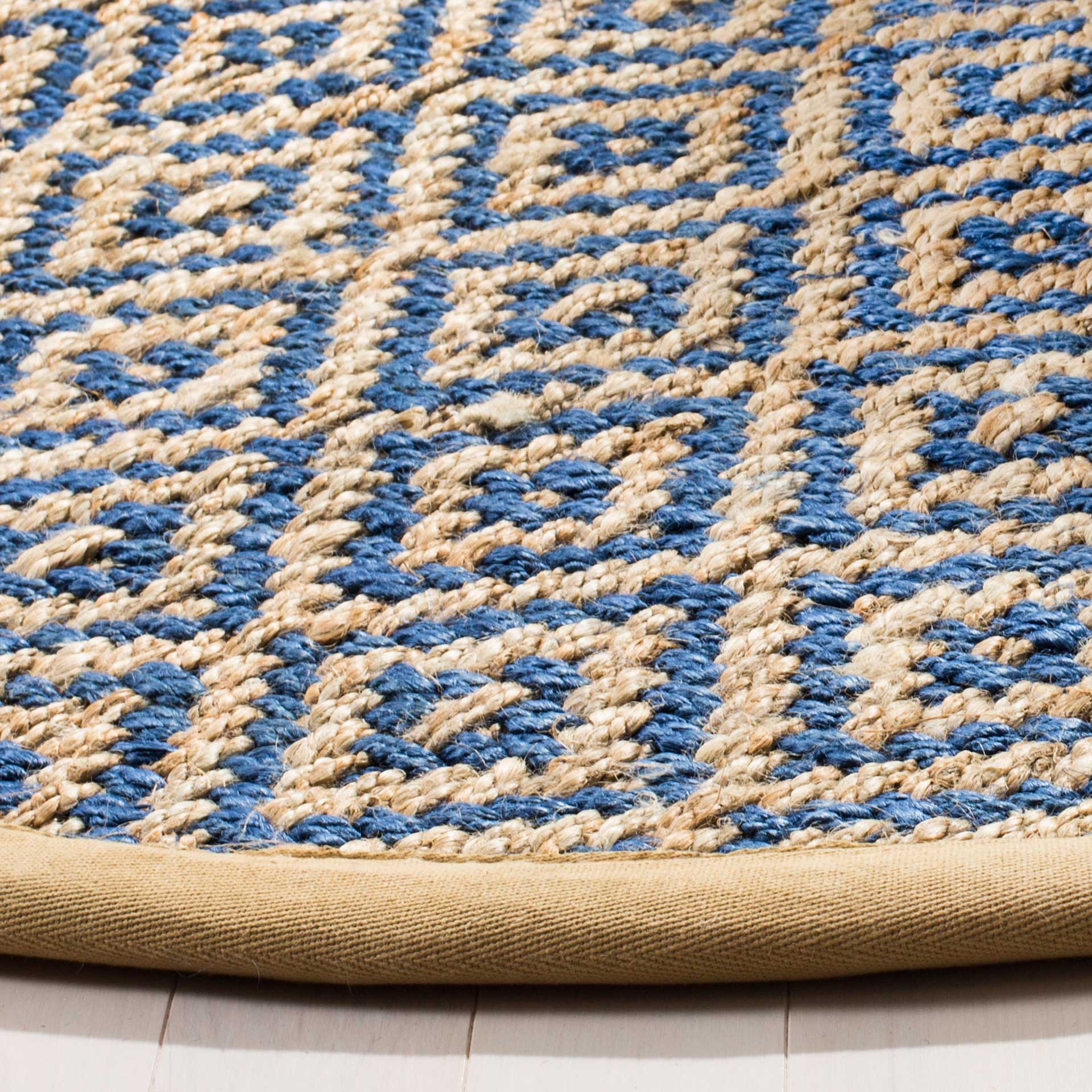 Natural Fiber Tropical Blue/Natural Round Rug - Froy.com