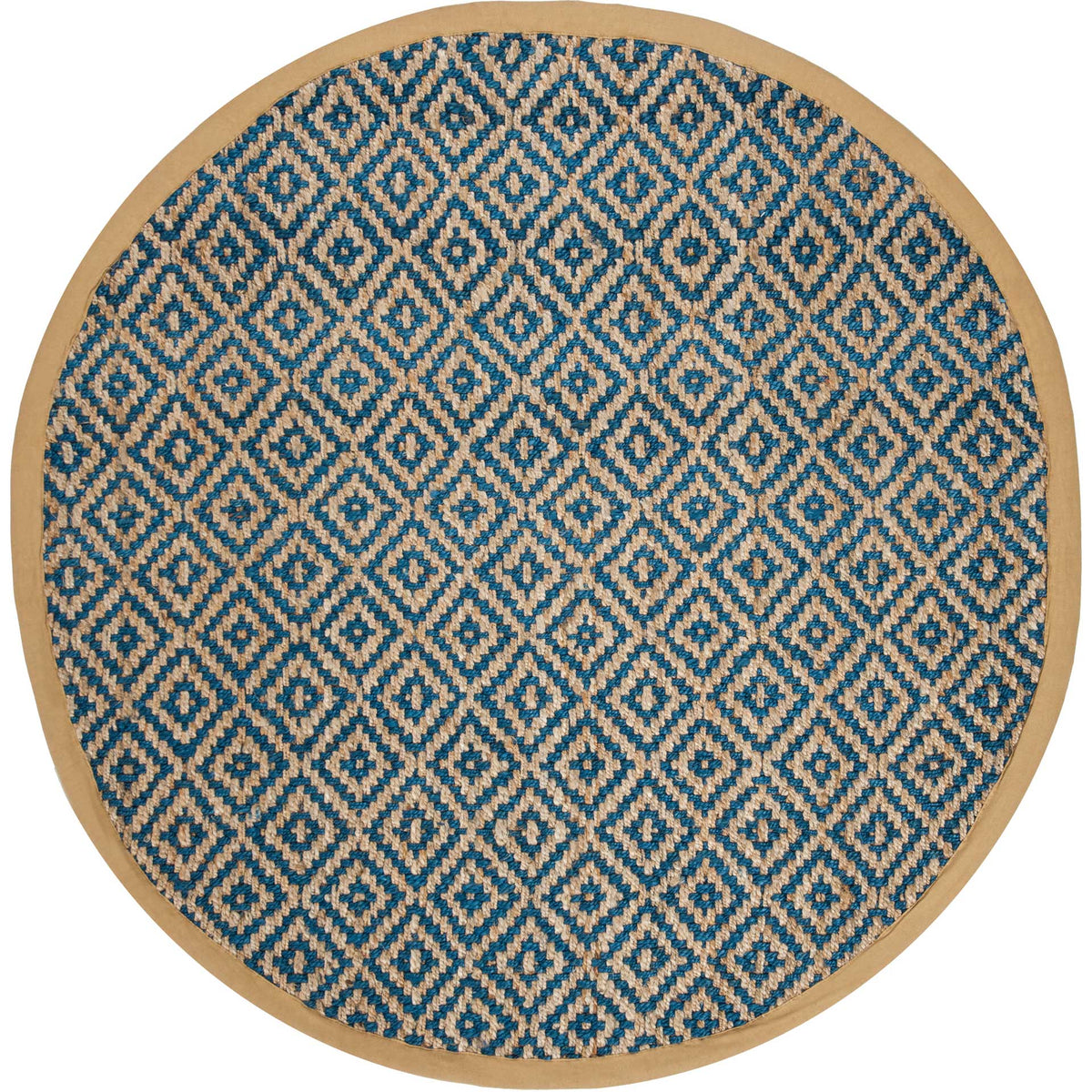 Natural Fiber Tropical Blue/Natural Round Rug - Froy.com