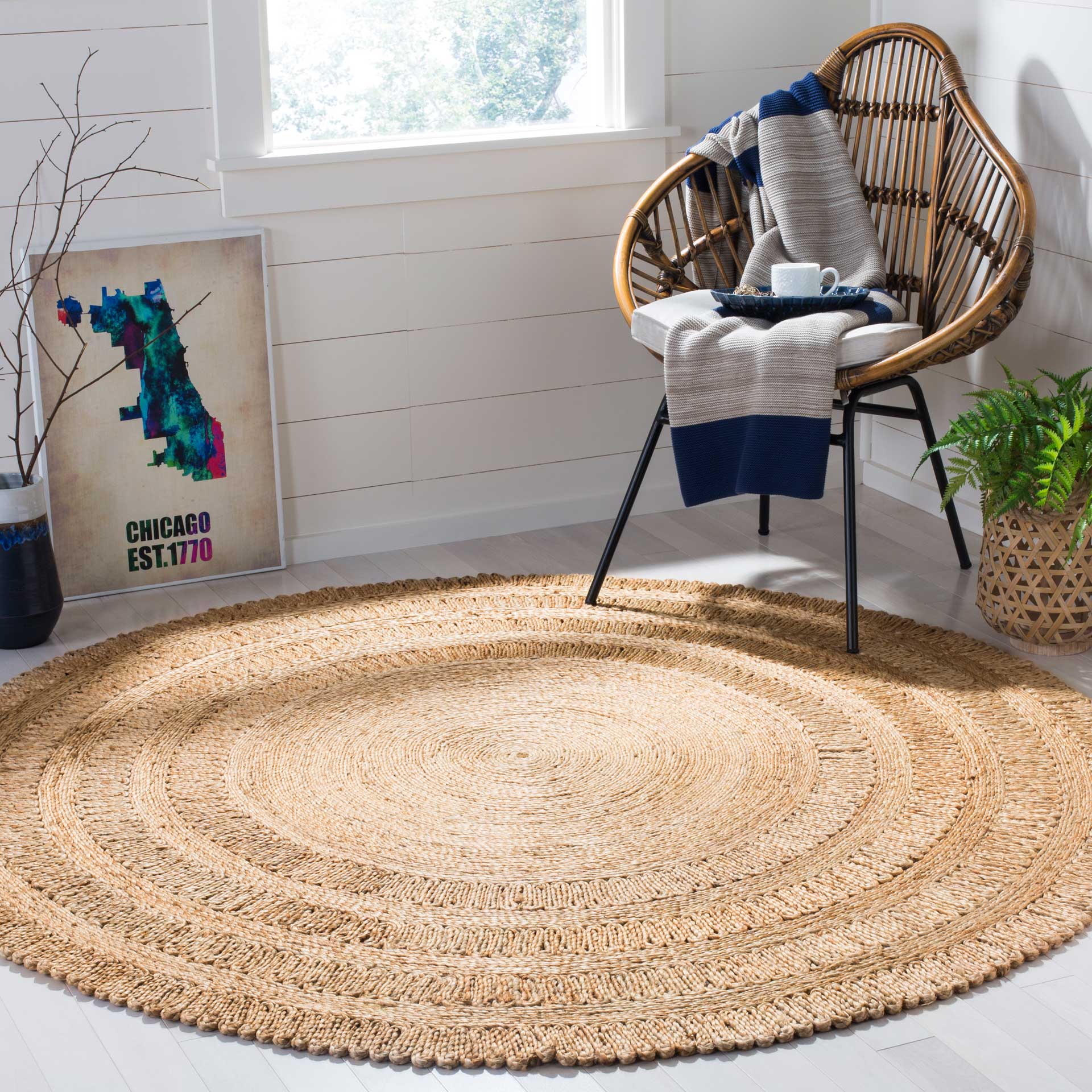 Natural Fiber Wave Natural Round Rug - Froy.com