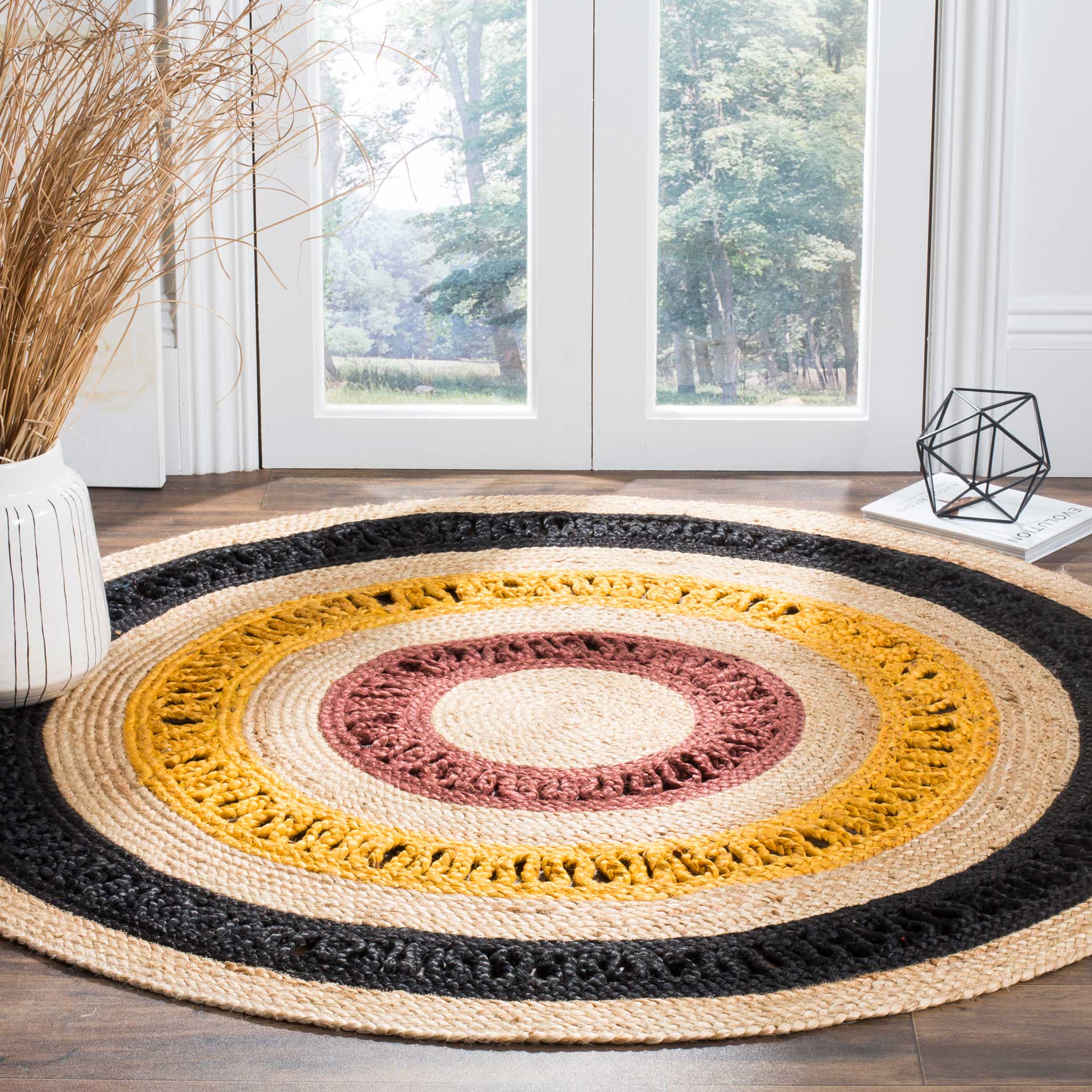 Natural Fiber Black/Natural Round Rug - Froy.com