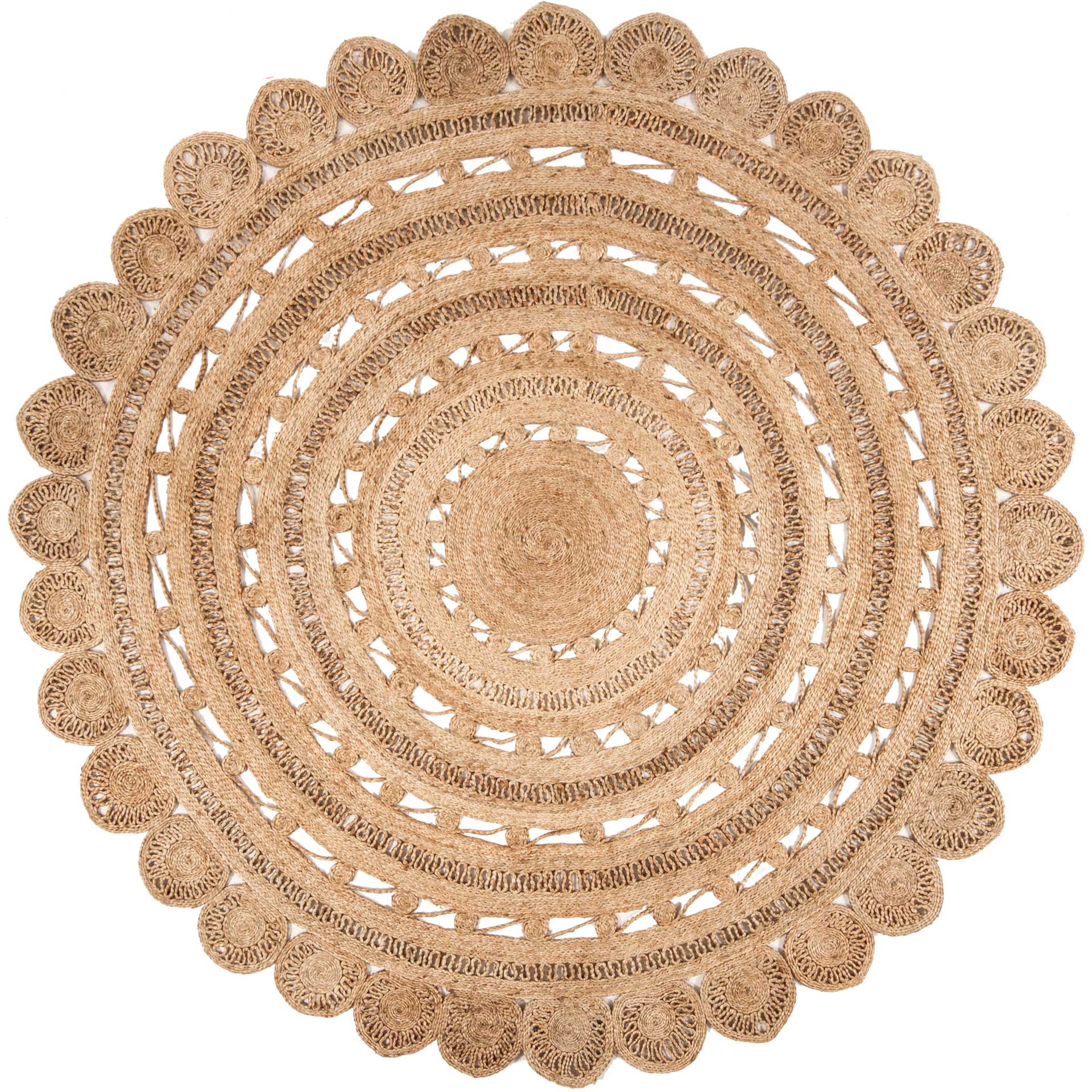 Natural Fiber Floral Natural Round Rug - Froy.com
