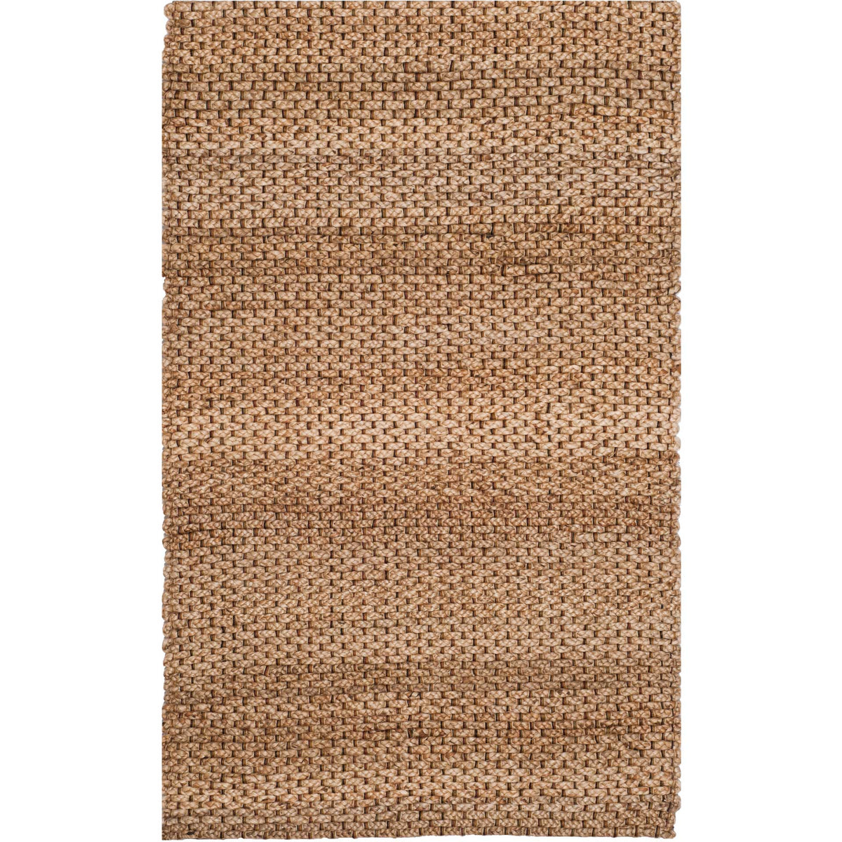 Compact natural jute-and-cotton rug with a chunky weave and earthy tones.