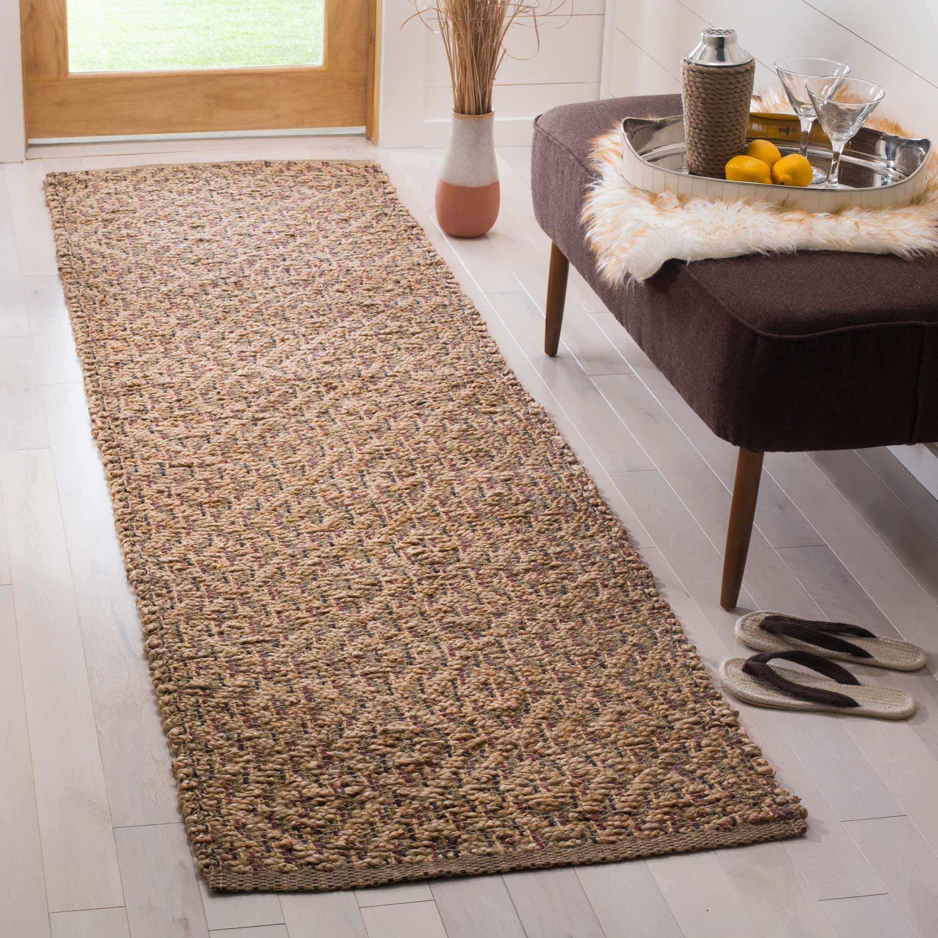 Natural Fiber Natural/Red Runner Rug - Froy.com