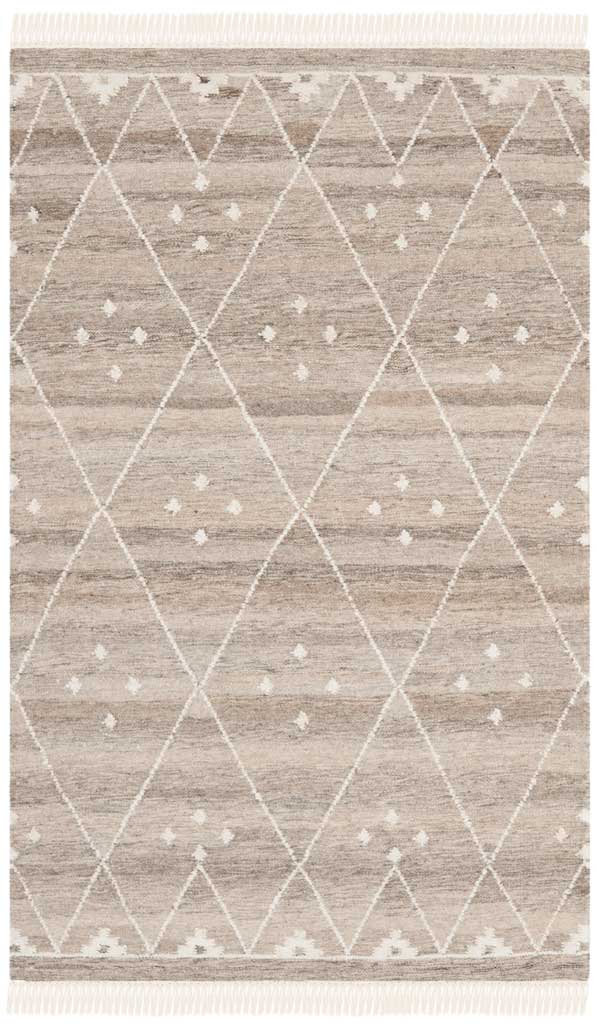 Small neutral rug has airy ivory diamond outlines and tiny clustered motifs.