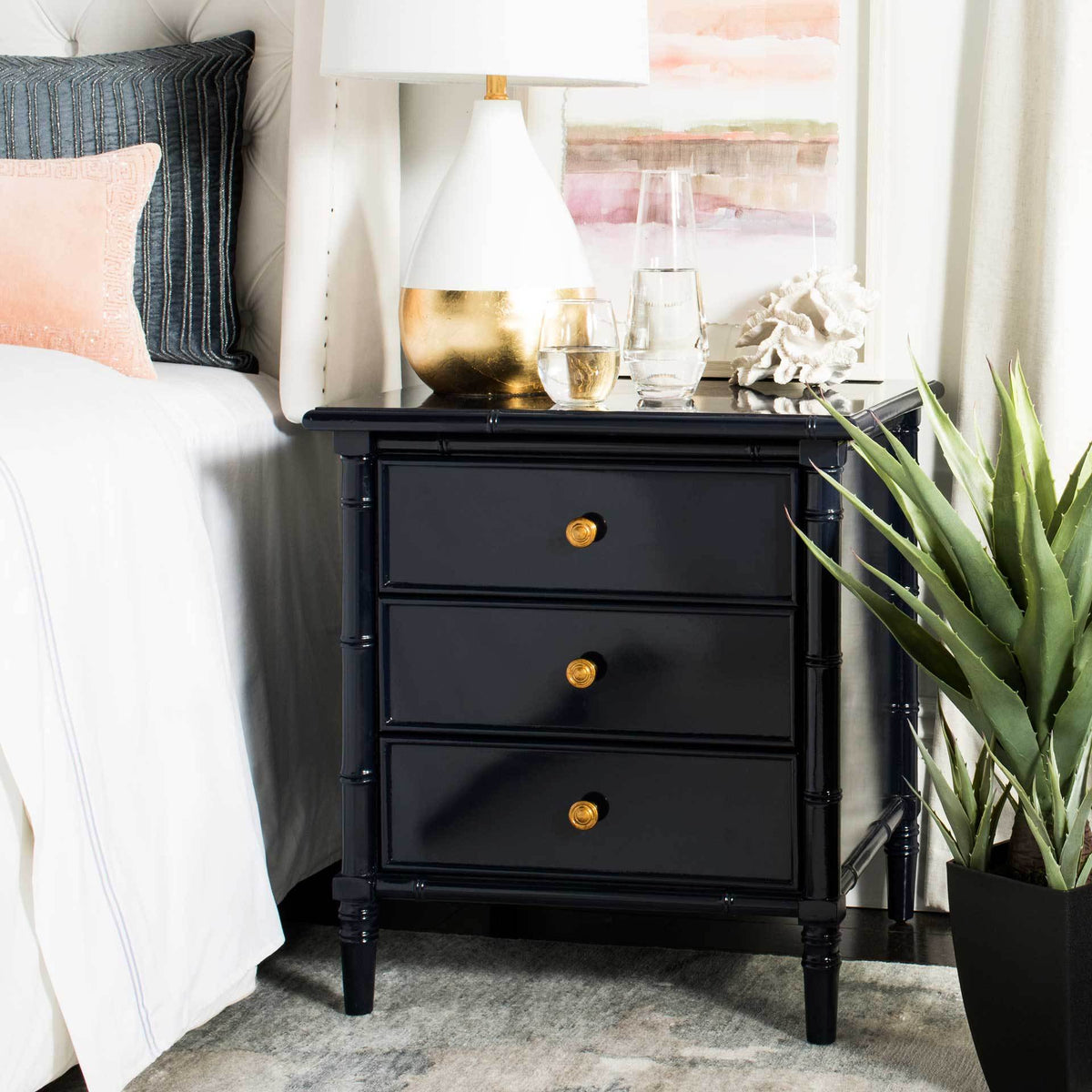 Navy bamboo store nightstand