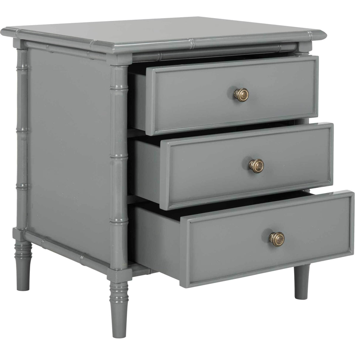 Mitchell Coastal 3 Drawer Bamboo Nightstand Gray