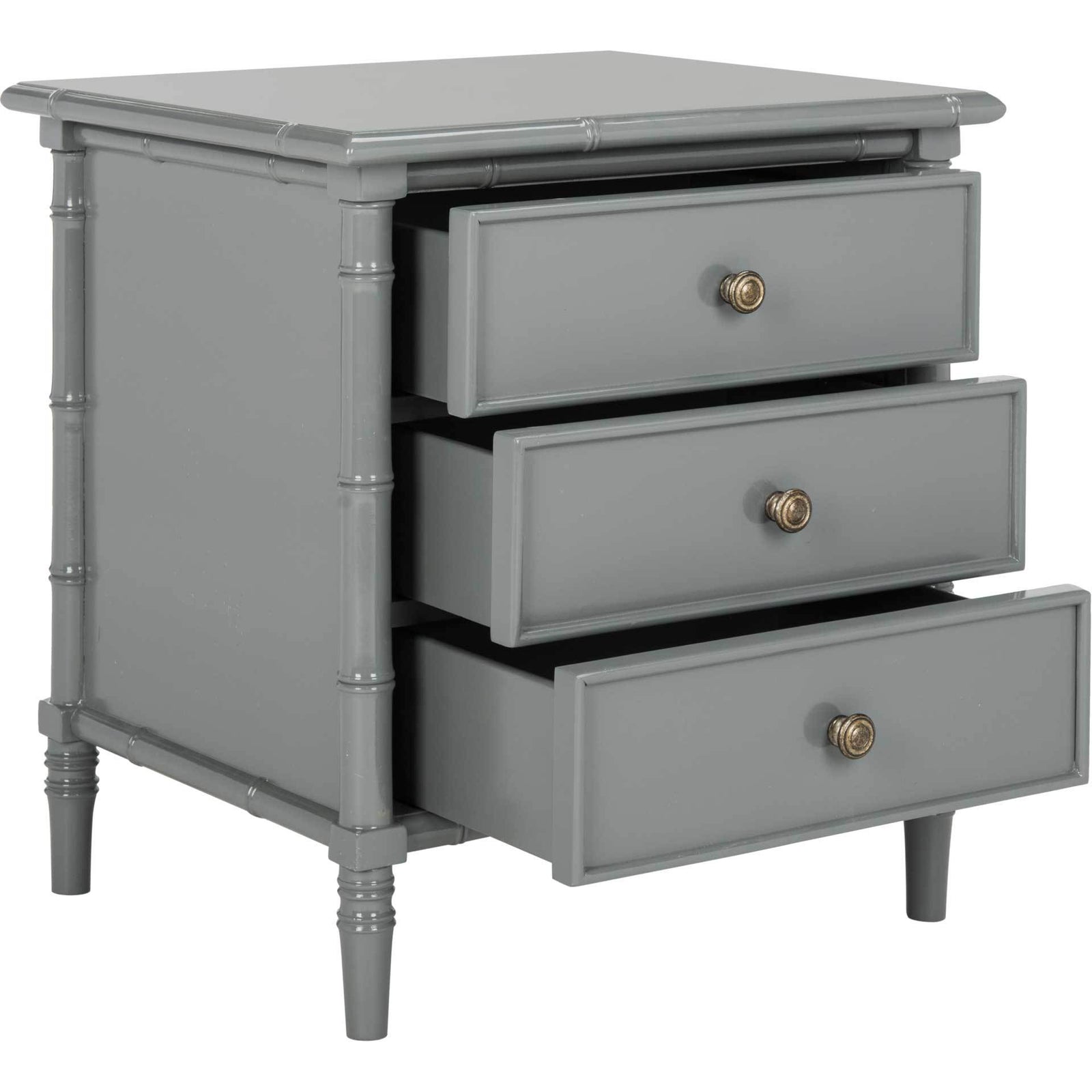 Mitchell Coastal 3 Drawer Bamboo Nightstand Gray