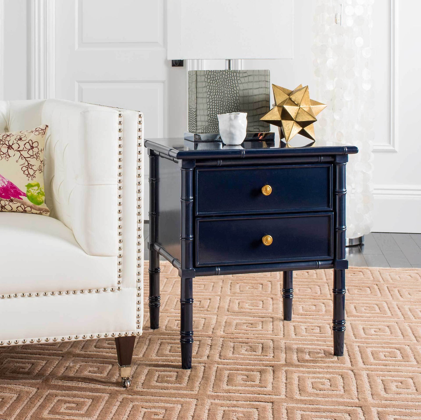 Mitchell 2 Drawer Bamboo Nightstand Navy