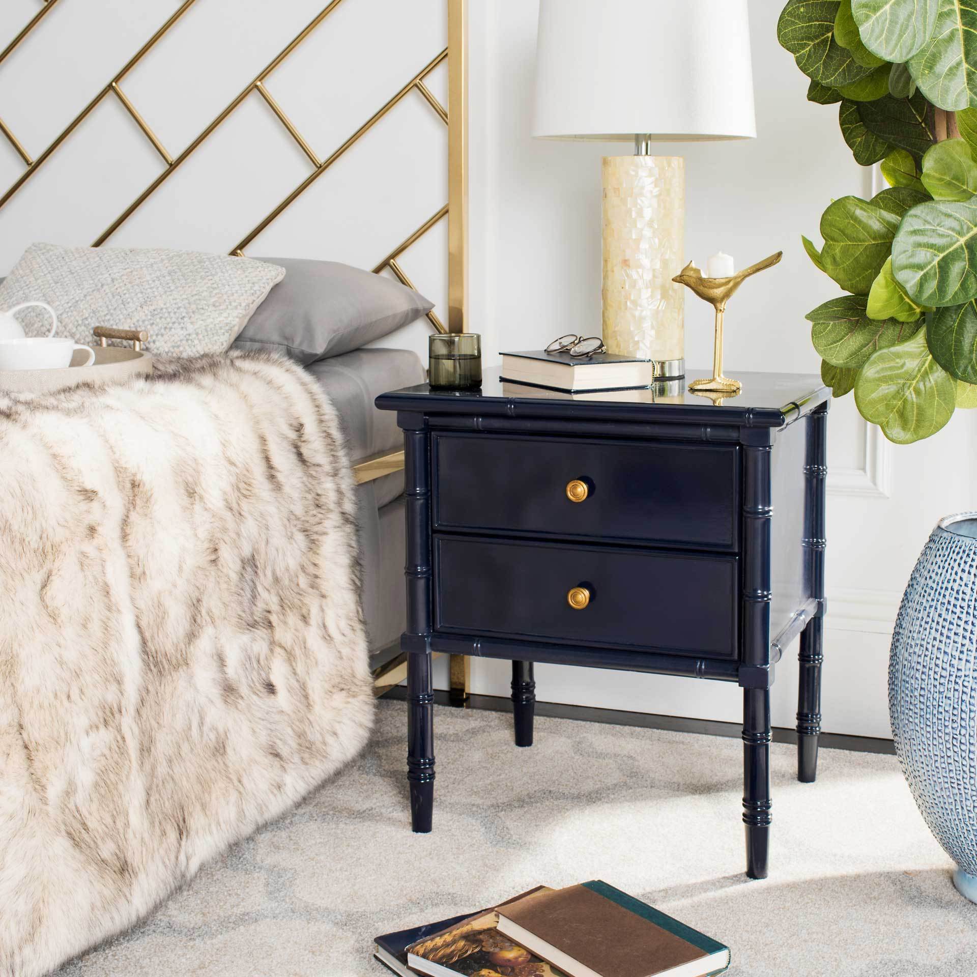 Mitchell 2 Drawer Bamboo Nightstand Navy