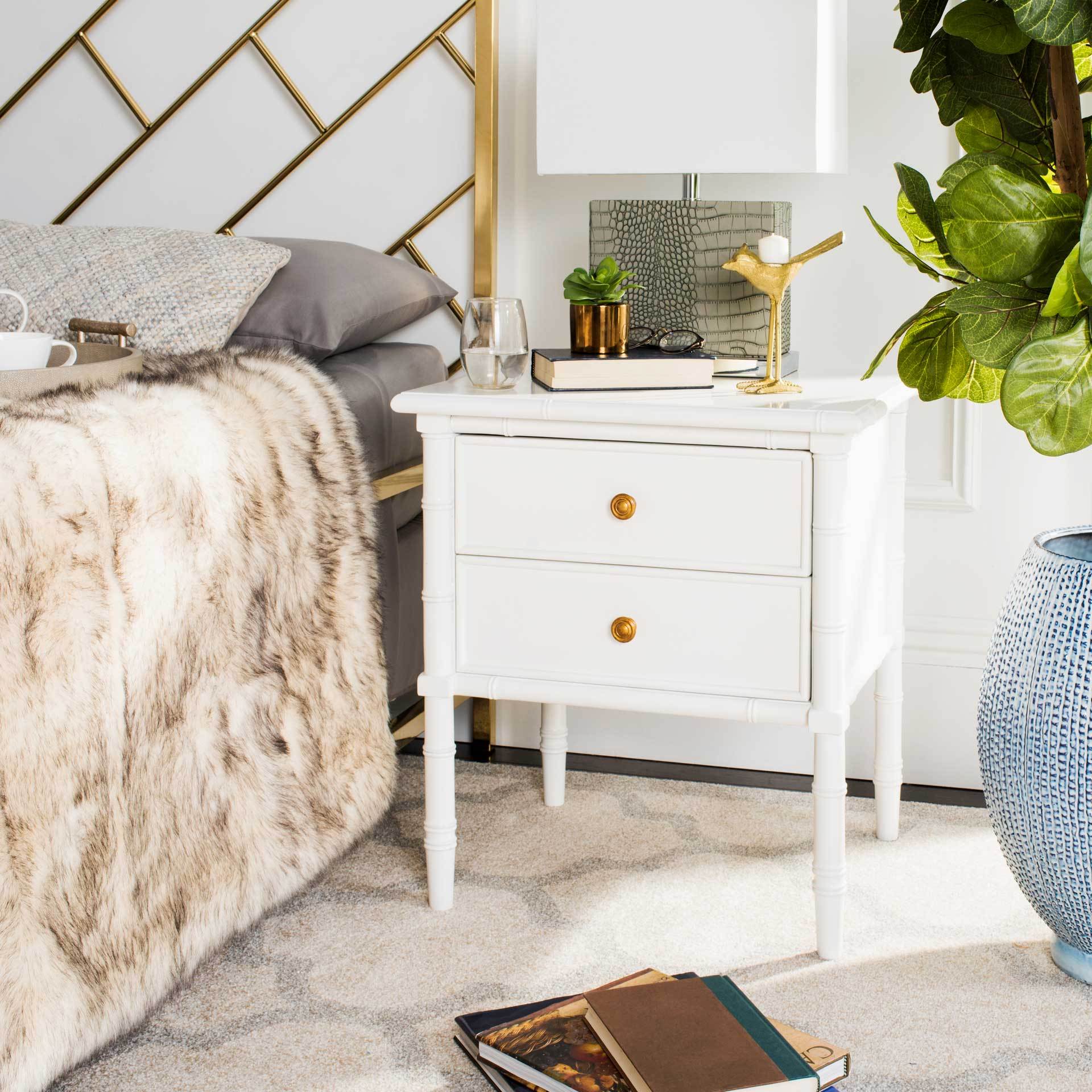 Mitchell 2 Drawer Bamboo Nightstand White