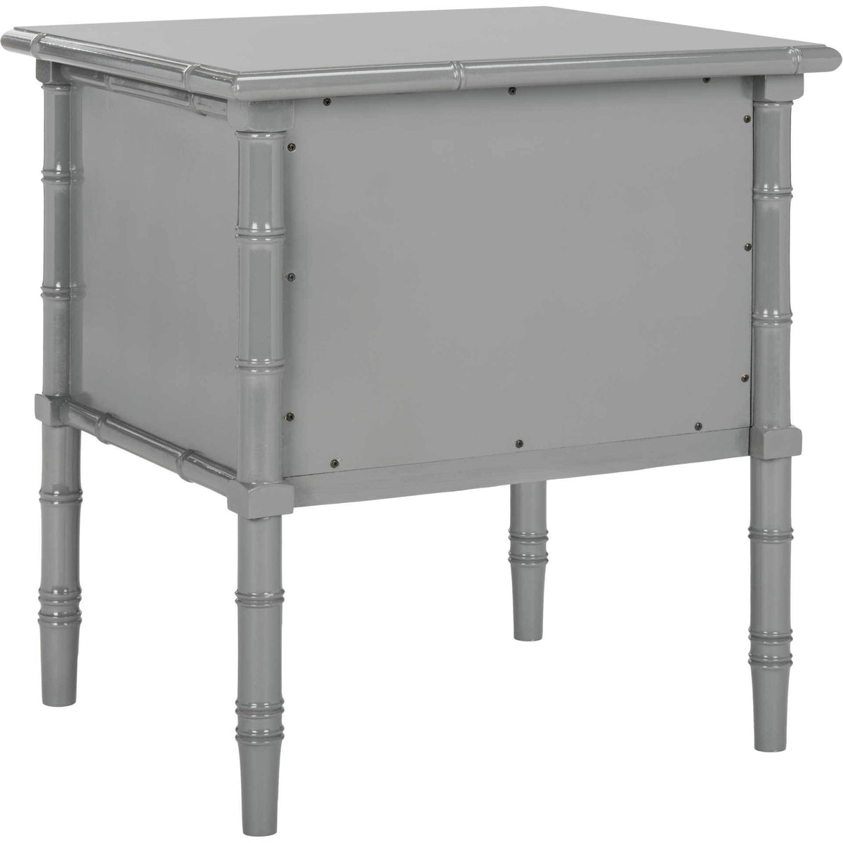 Bamboo-style gray rails frame a paneled body above tall, slender legs.