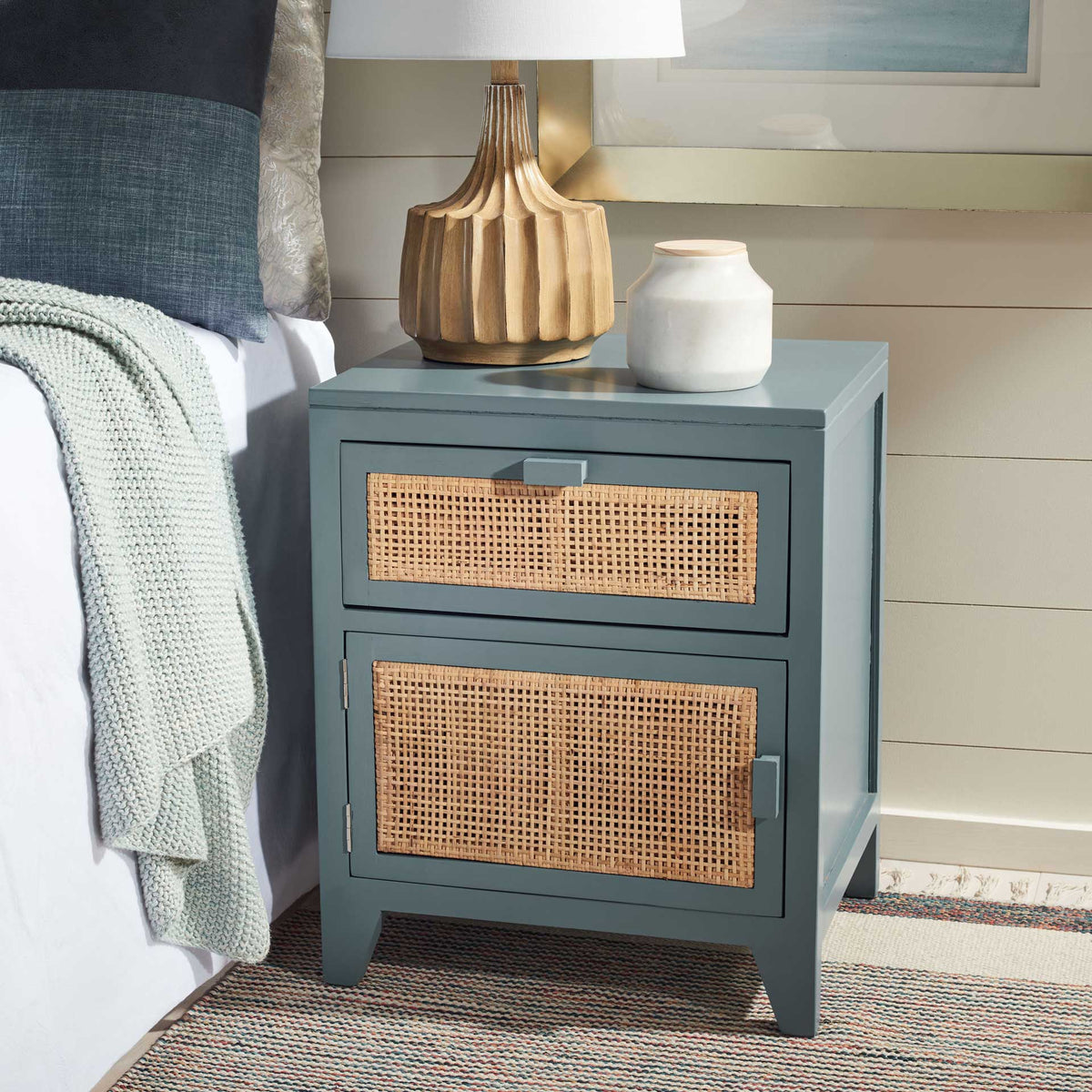 Delia 1 Drawer 1 Door Nightstand Blue Gray/Natural