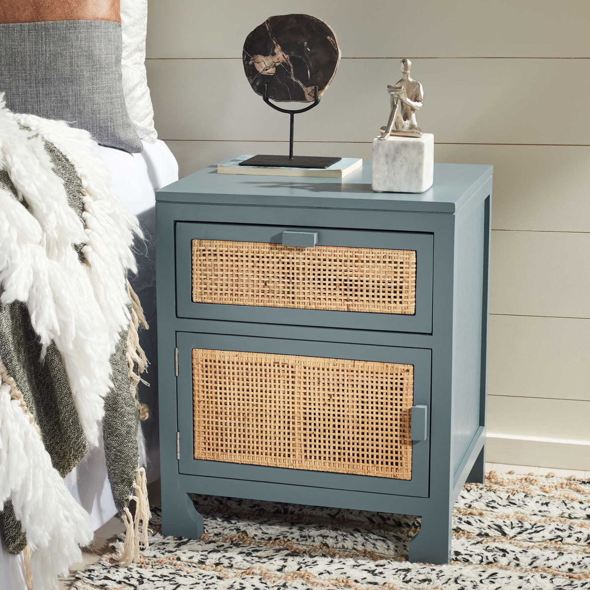 Daphne 1 Drawer 1 Door Nightstand Blue Gray/Natural