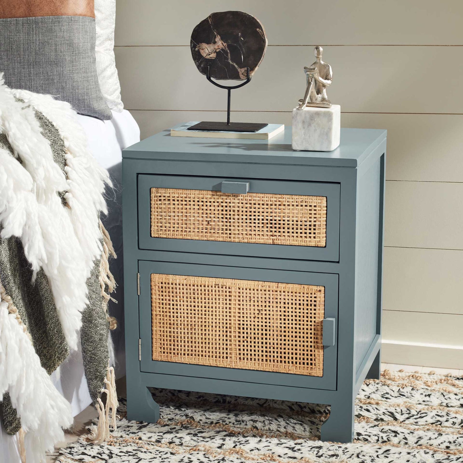 Daphne 1 Drawer 1 Door Nightstand Blue Gray/Natural