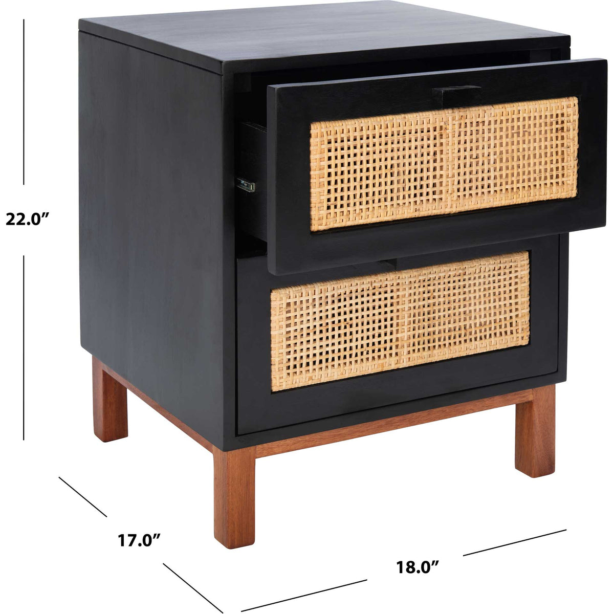 Erin 2 Drawer Nightstand Black/Natural