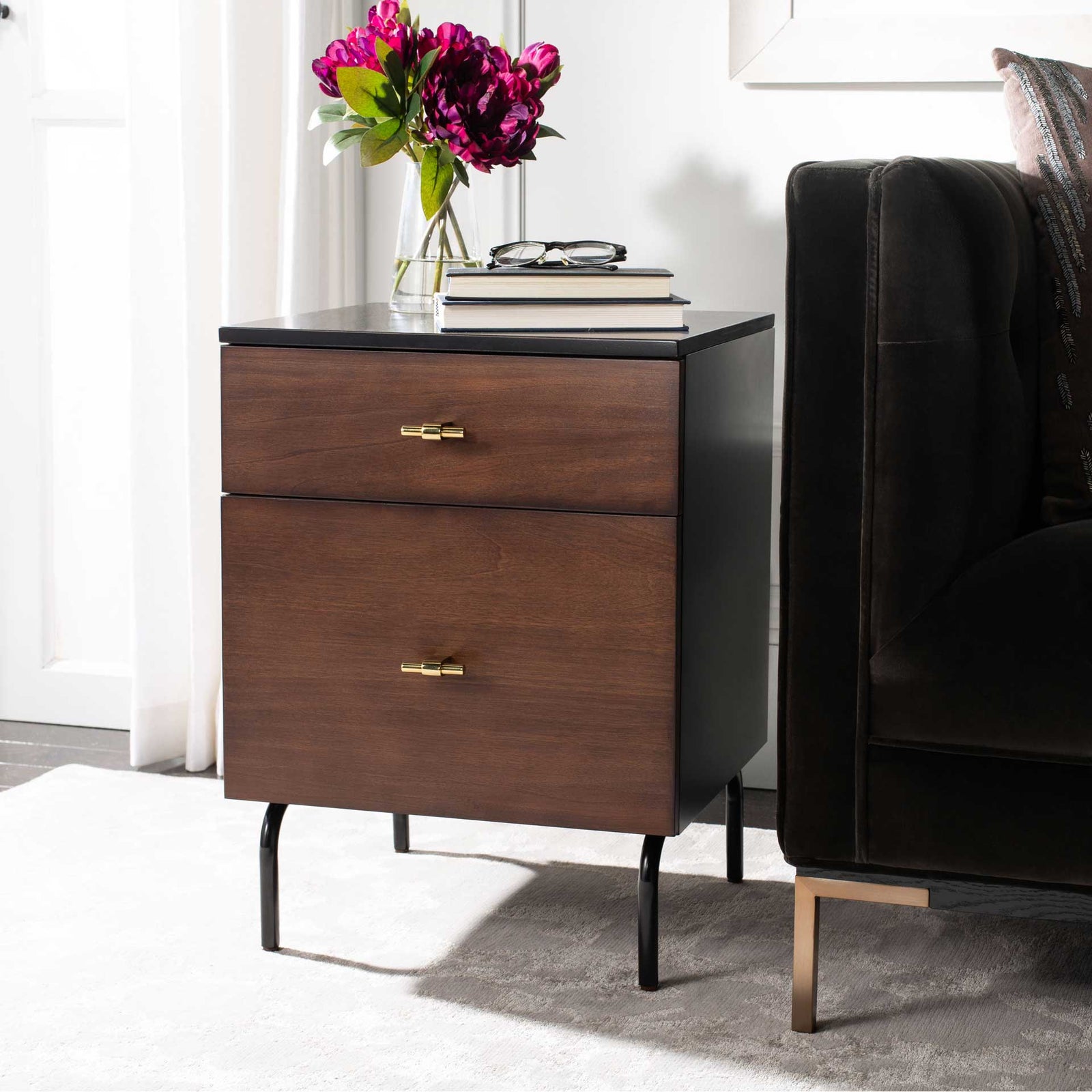 Gemma 2 Drawer Nightstand Walnut/Black