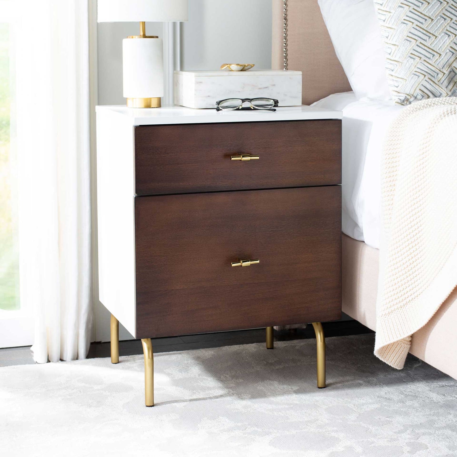 Gemma 2 Drawer Nightstand Walnut/White