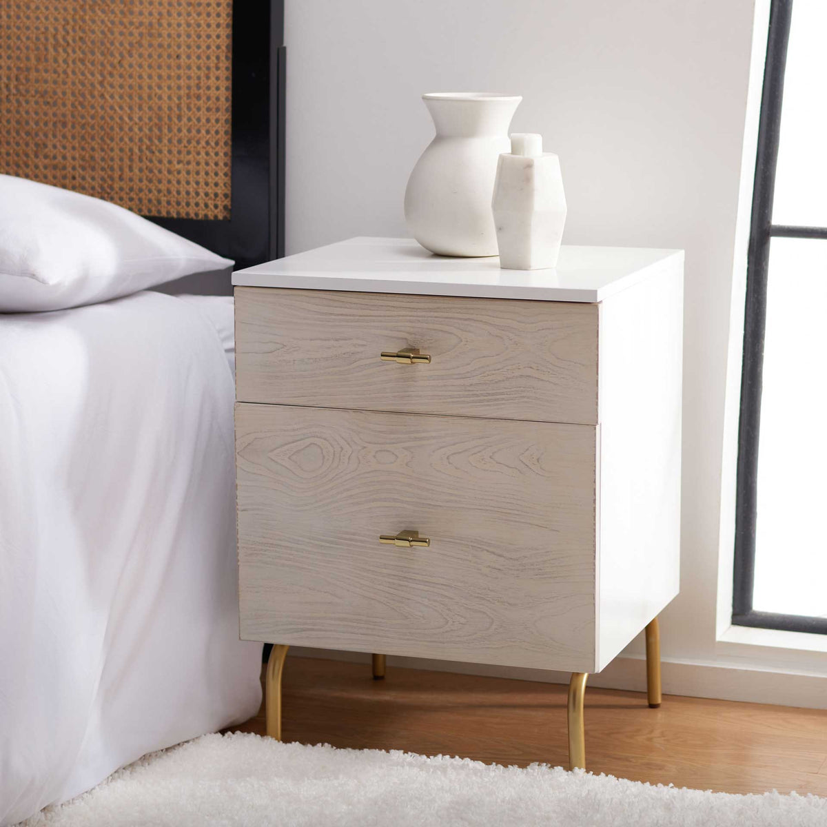 Gemma 2 Drawer Nightstand White/White Washed