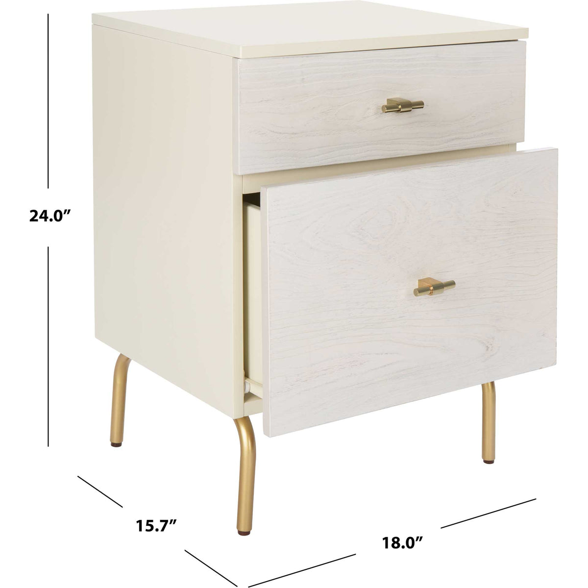 Two drawers sit in a cream cabinet measuring 24 inches tall with an 18-by-15.7-inch footprint.