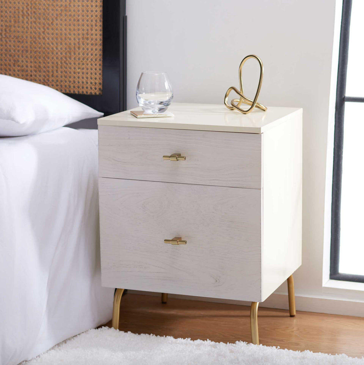 Gemma 2 Drawer Nightstand Cream/White Washed