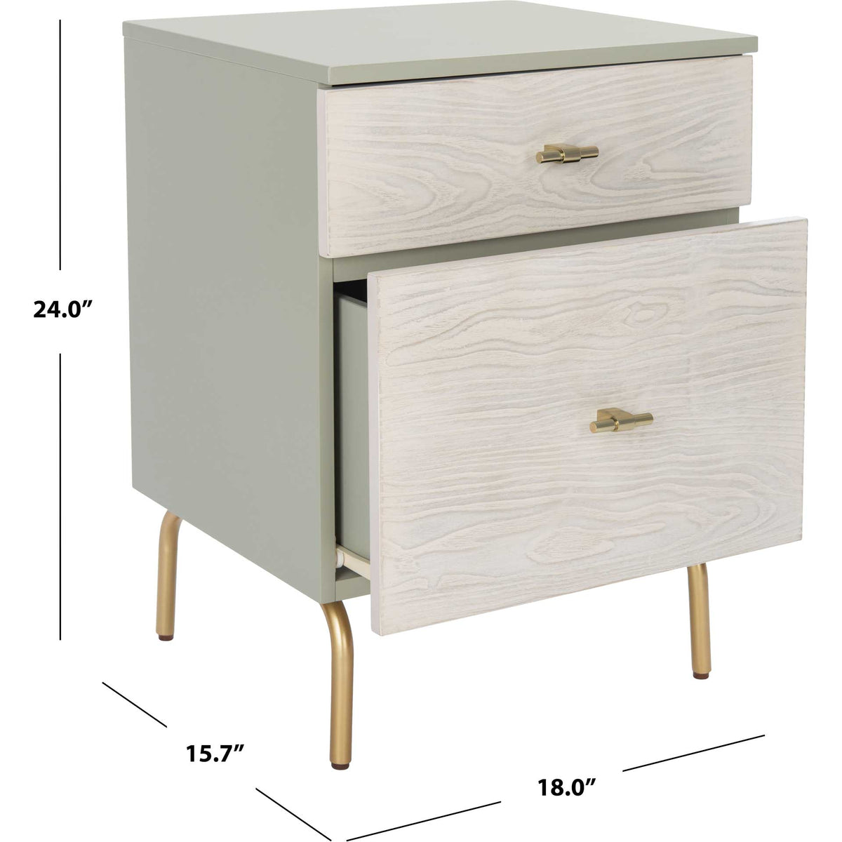 The gray two-drawer cabinet stands 24 inches high with an 18-by-15.7-inch footprint.