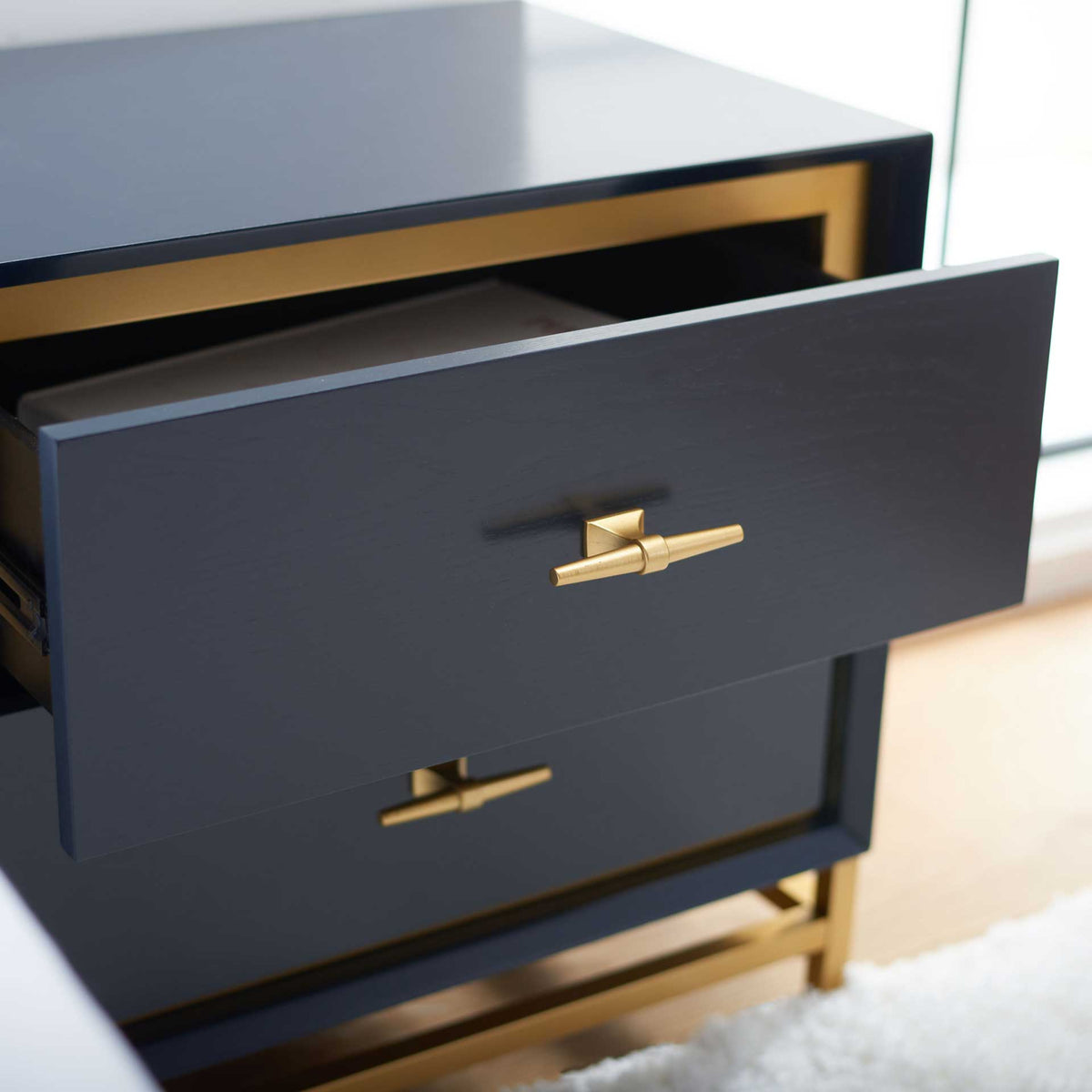 Femi 2 Drawer Nightstand Teal/Brass