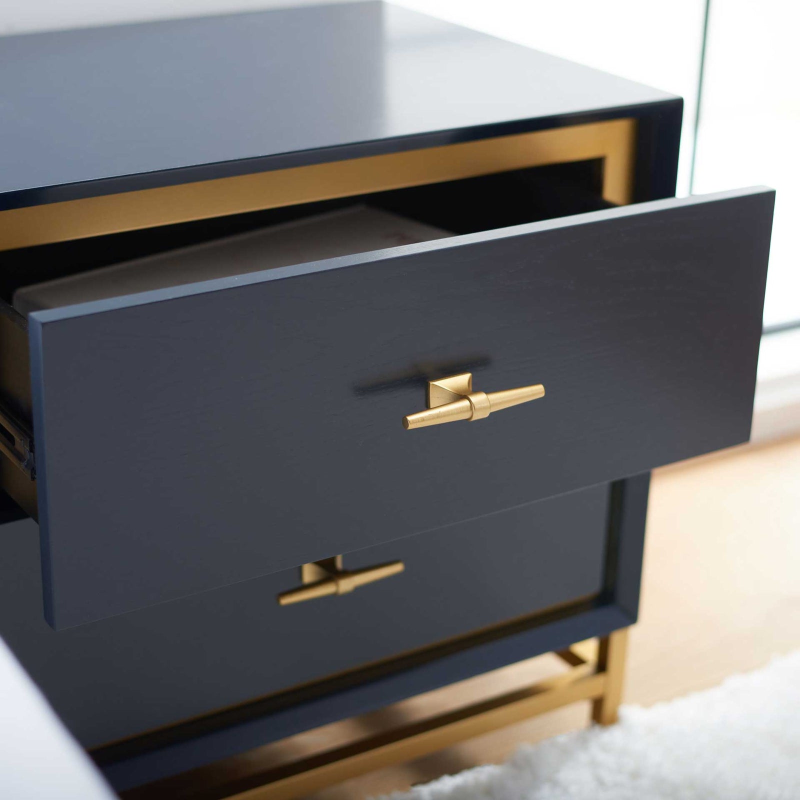 Femi 2 Drawer Nightstand Teal/Brass