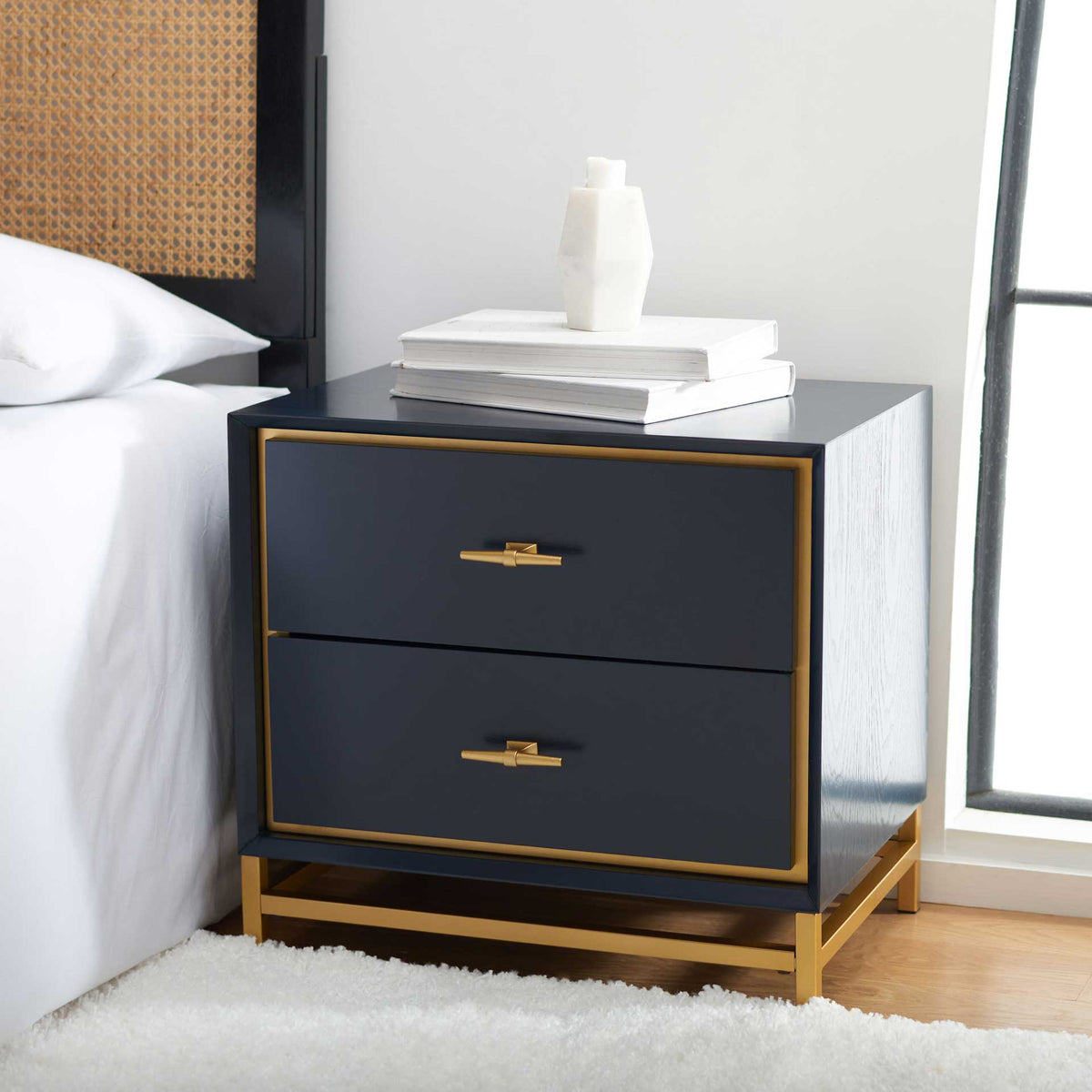 Femi 2 Drawer Nightstand Teal/Brass