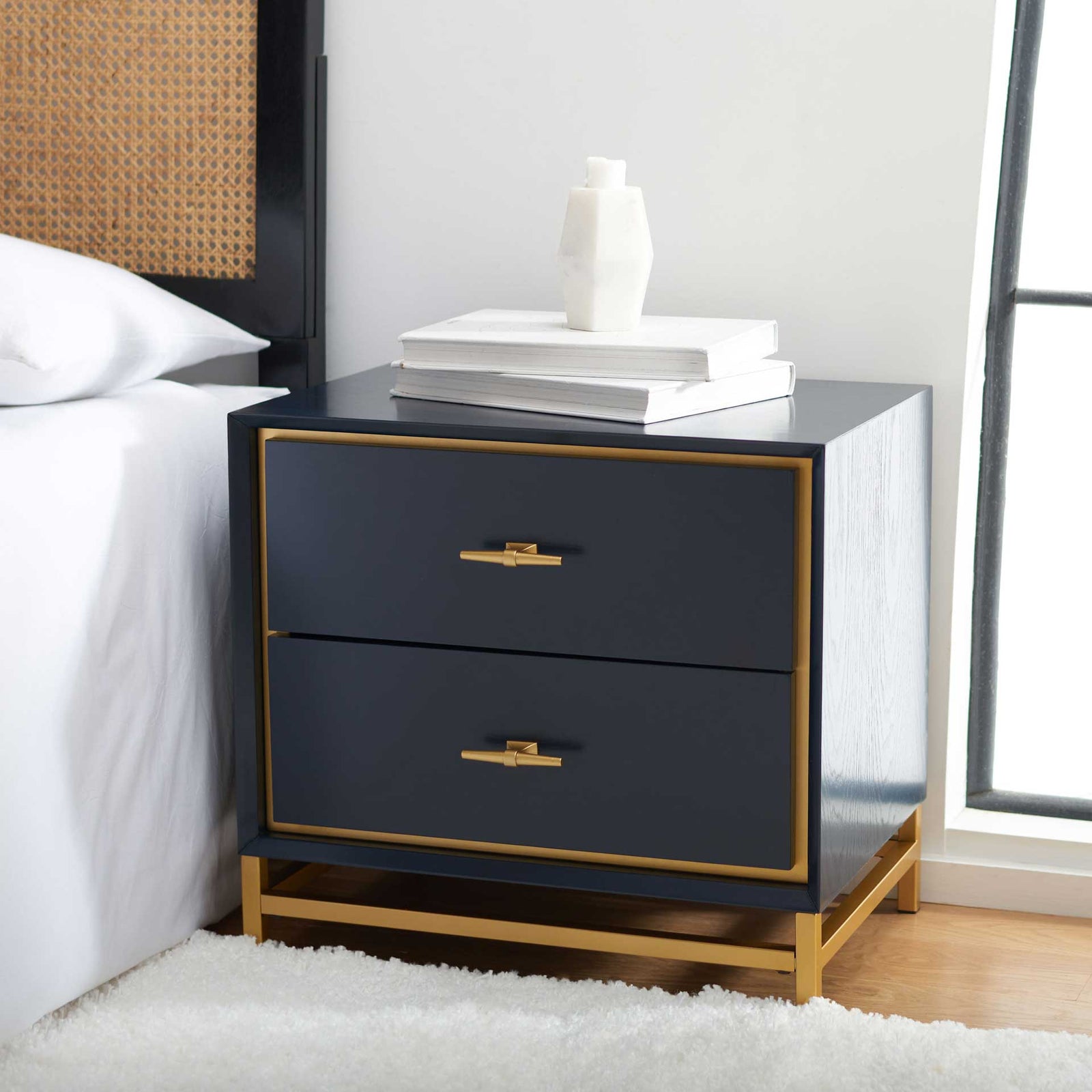 Femi 2 Drawer Nightstand Teal/Brass