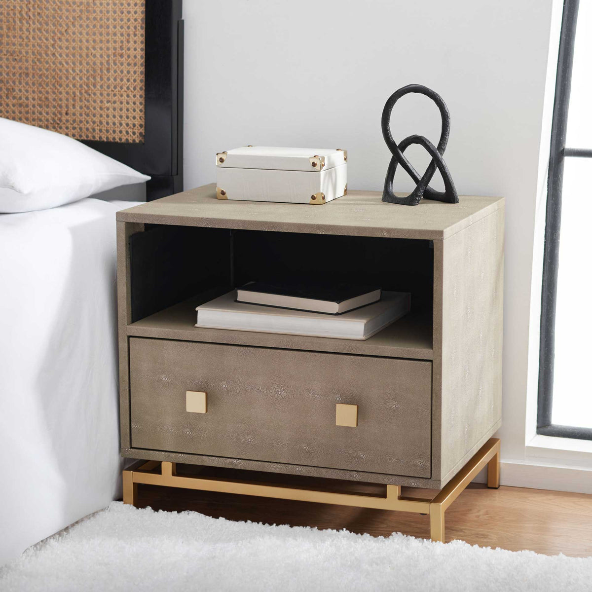 Melina 1 Shelf 1 Drawer Nightstand Light Taupe/Brass