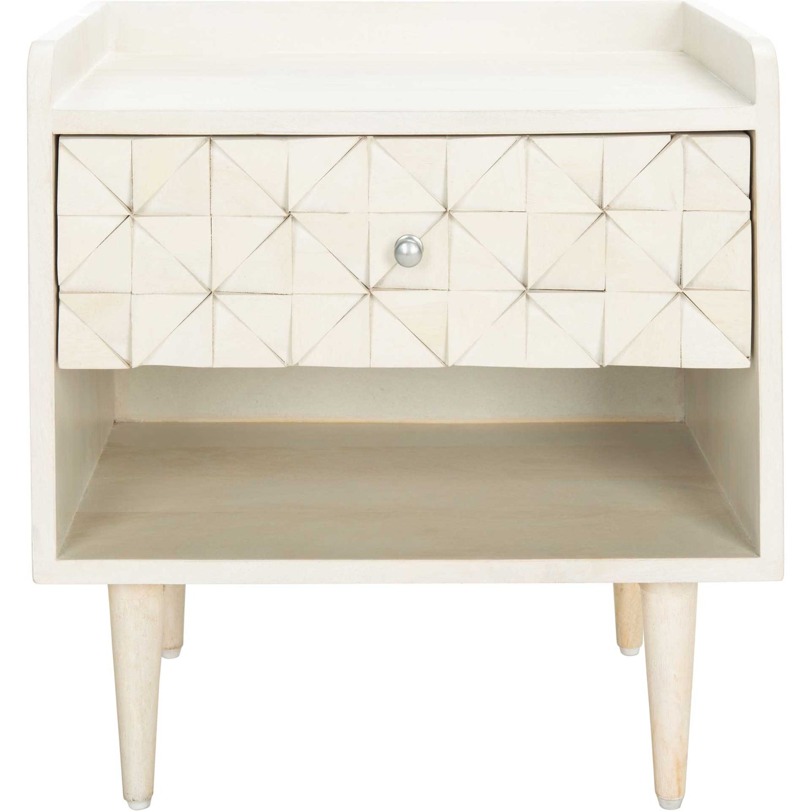 Zion Nightstand White Wash/Silver