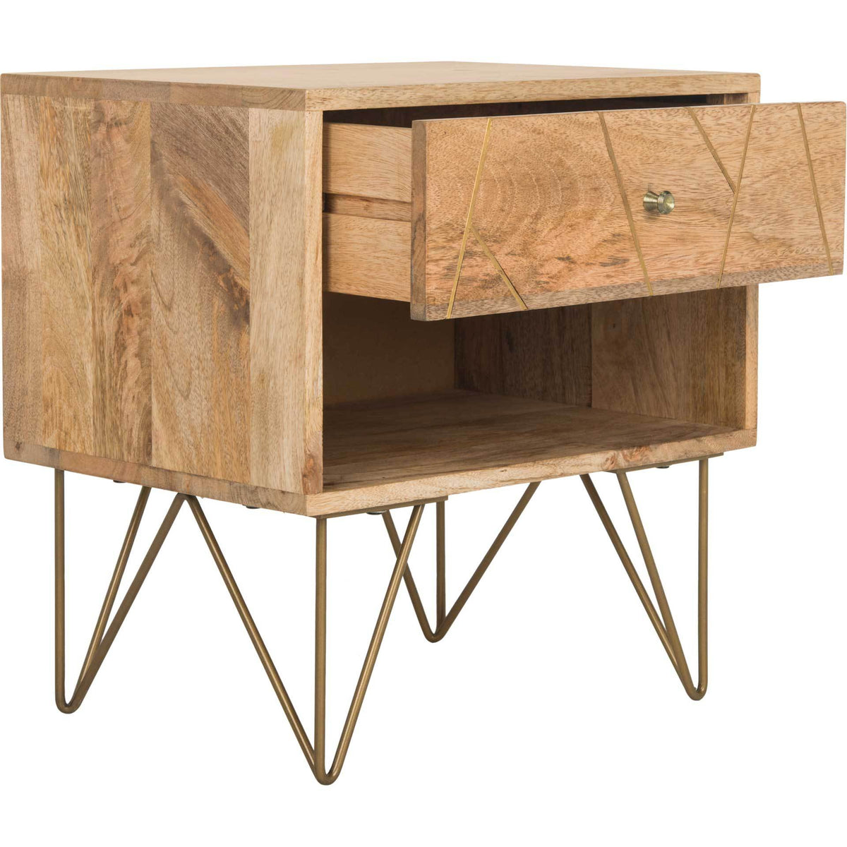 Macey Nightstand Natural/Brass