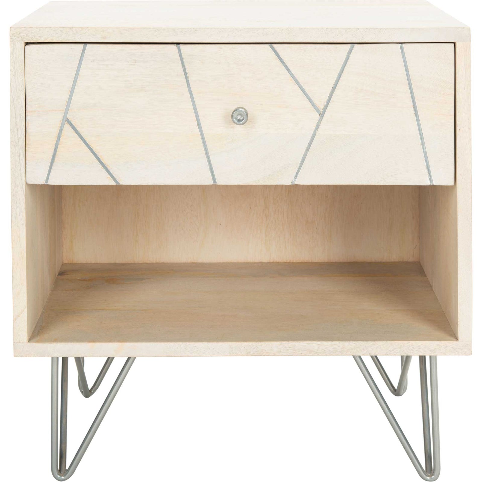 Macey Nightstand White Wash/Silver