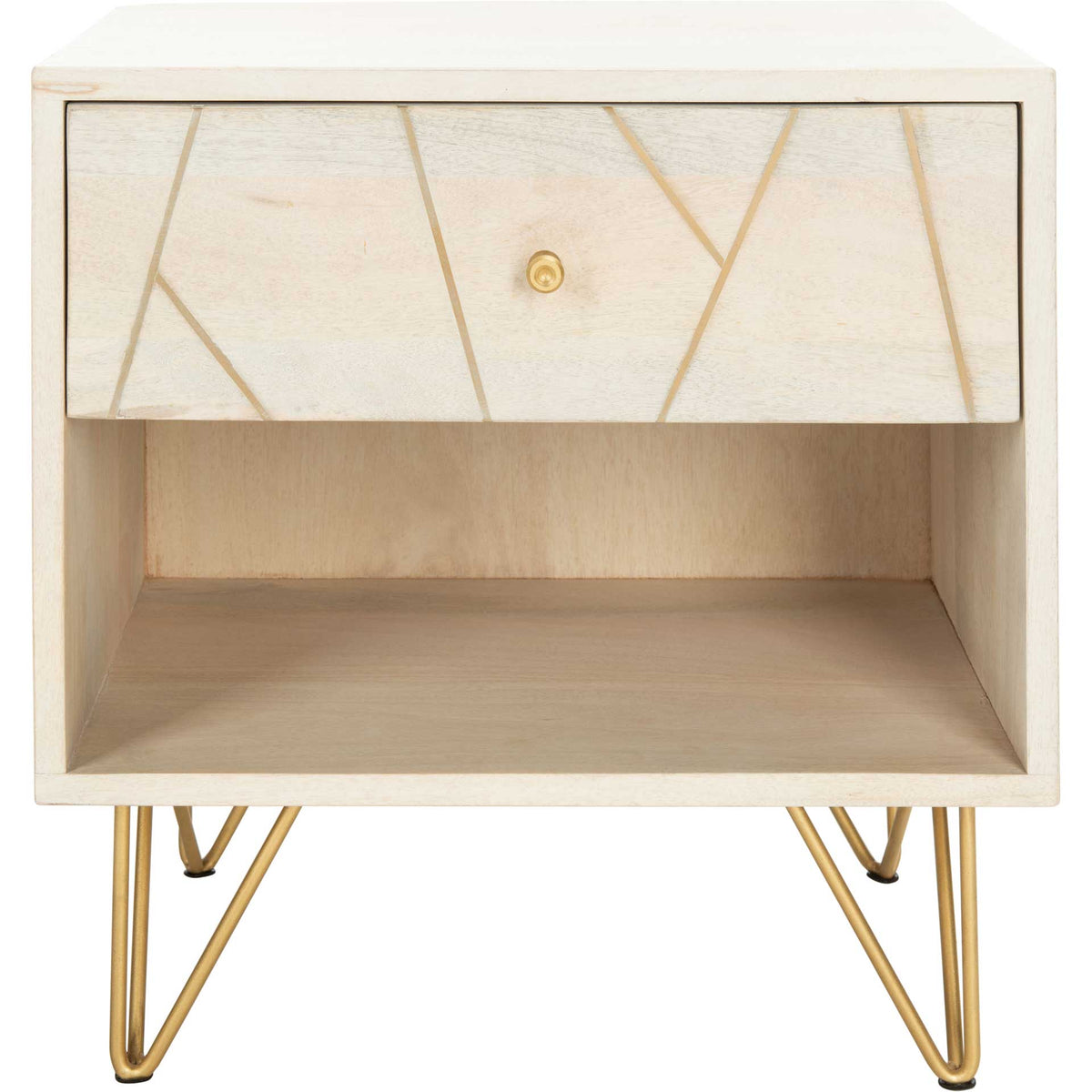 Macey Nightstand White Wash/Brass