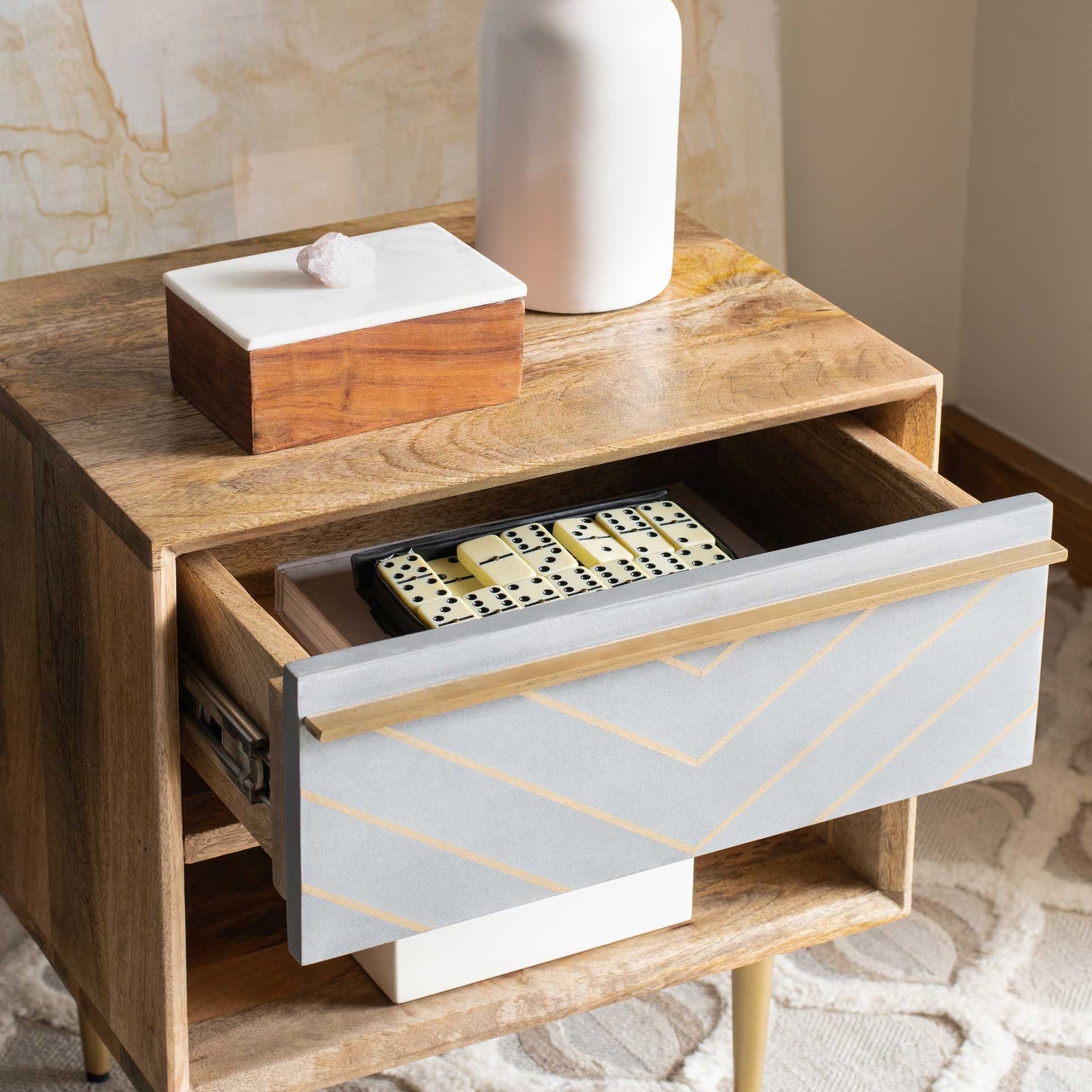Lester Nightstand Natural/Brass