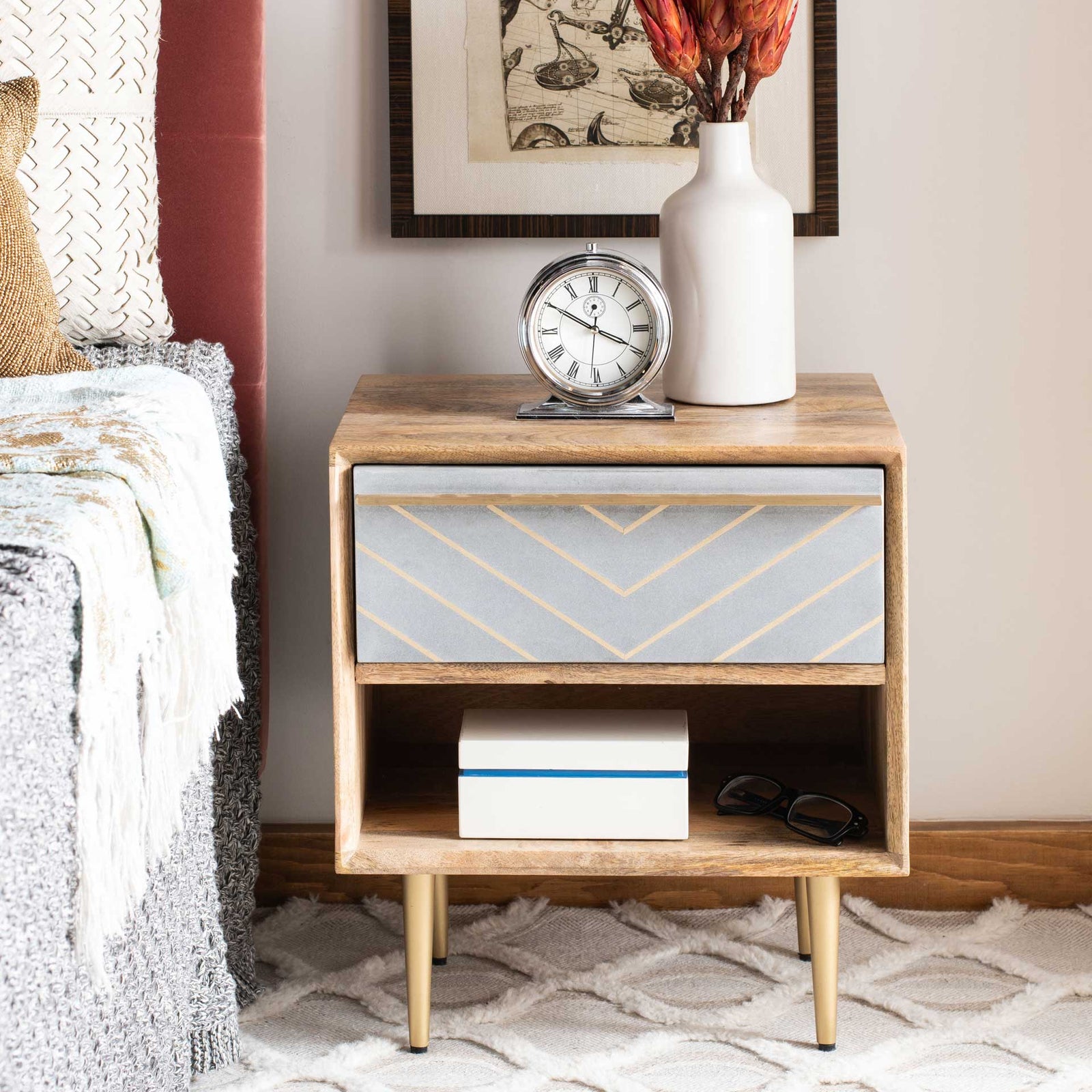 Lester Nightstand Natural/Brass