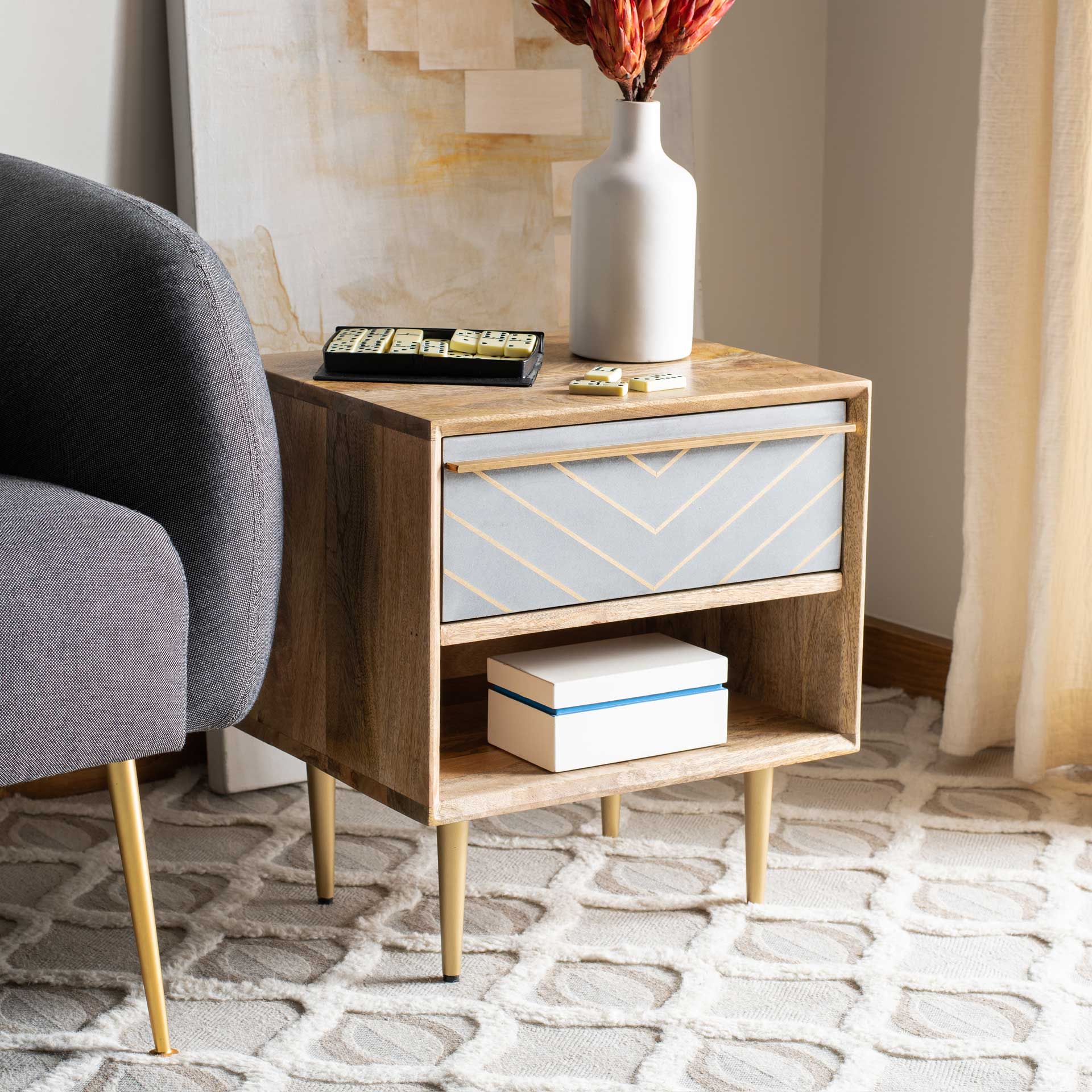 Lester Nightstand Natural/Brass