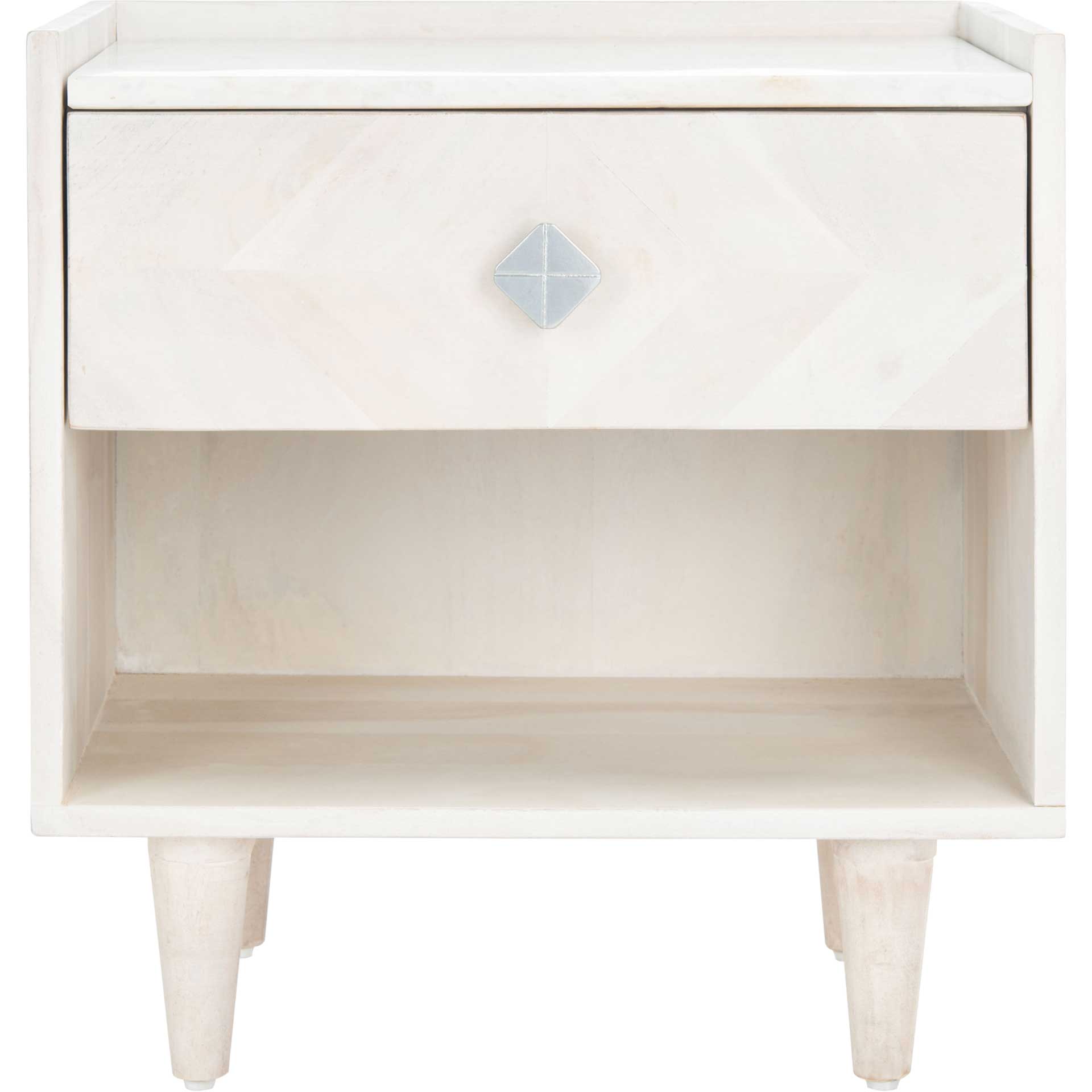 Tabitha Parquet Nightstand White Wash/Silver